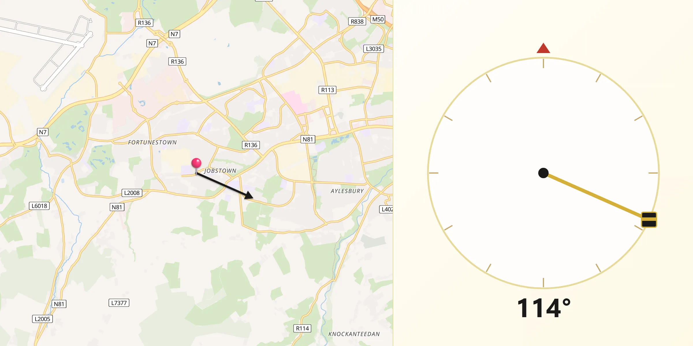 Qibla Direction from Jobstown