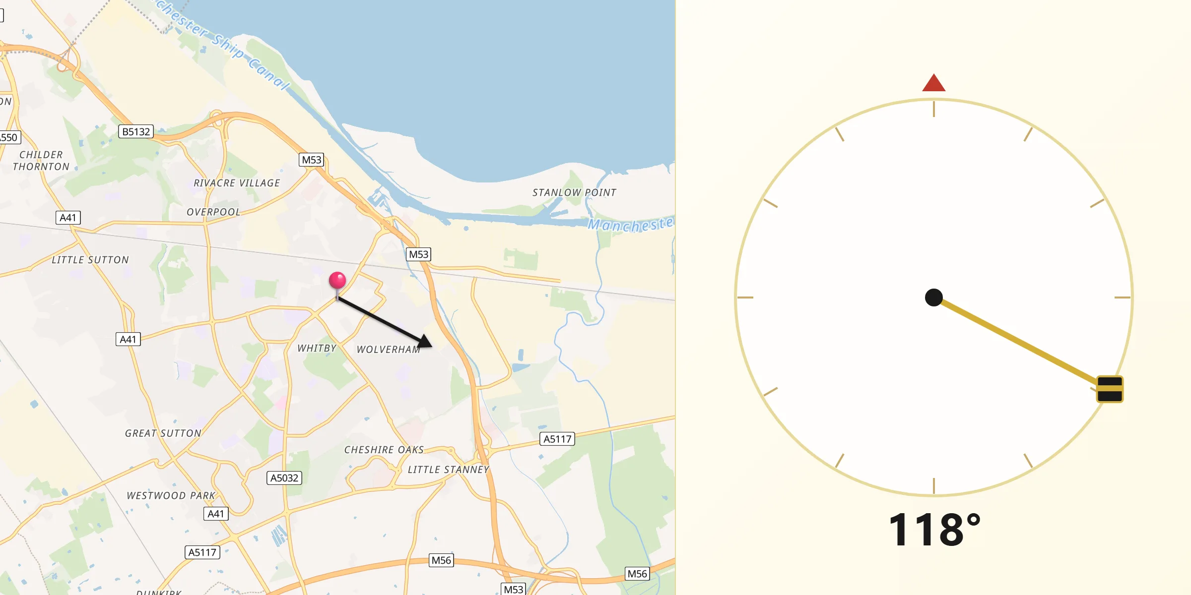 Qibla Direction from Ellesmere Port