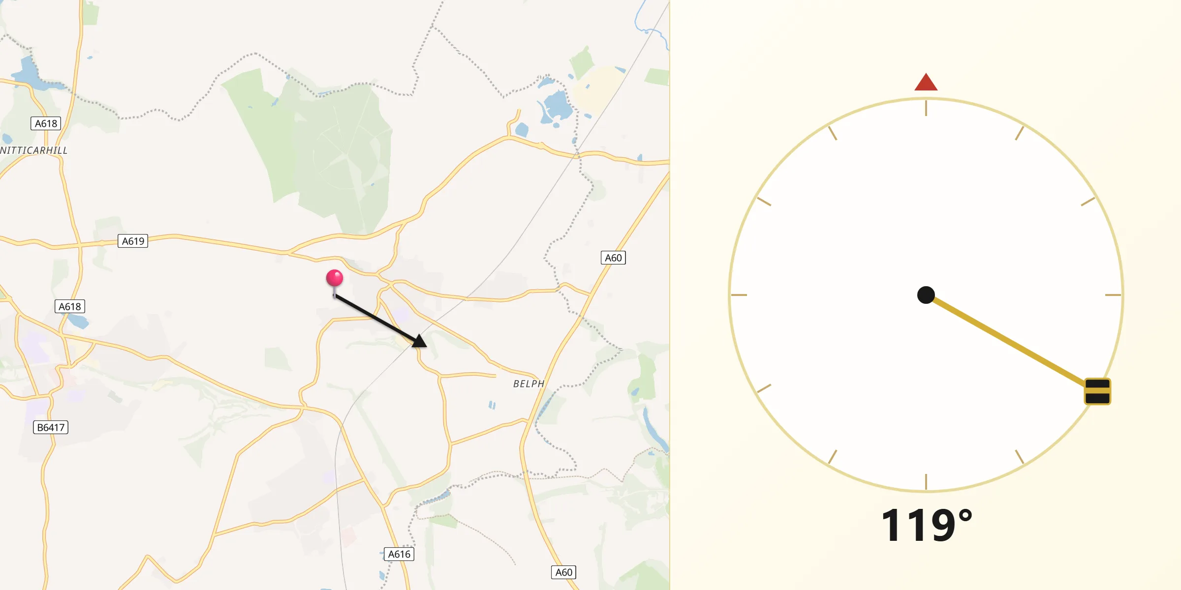 Qibla Direction from Whitwell