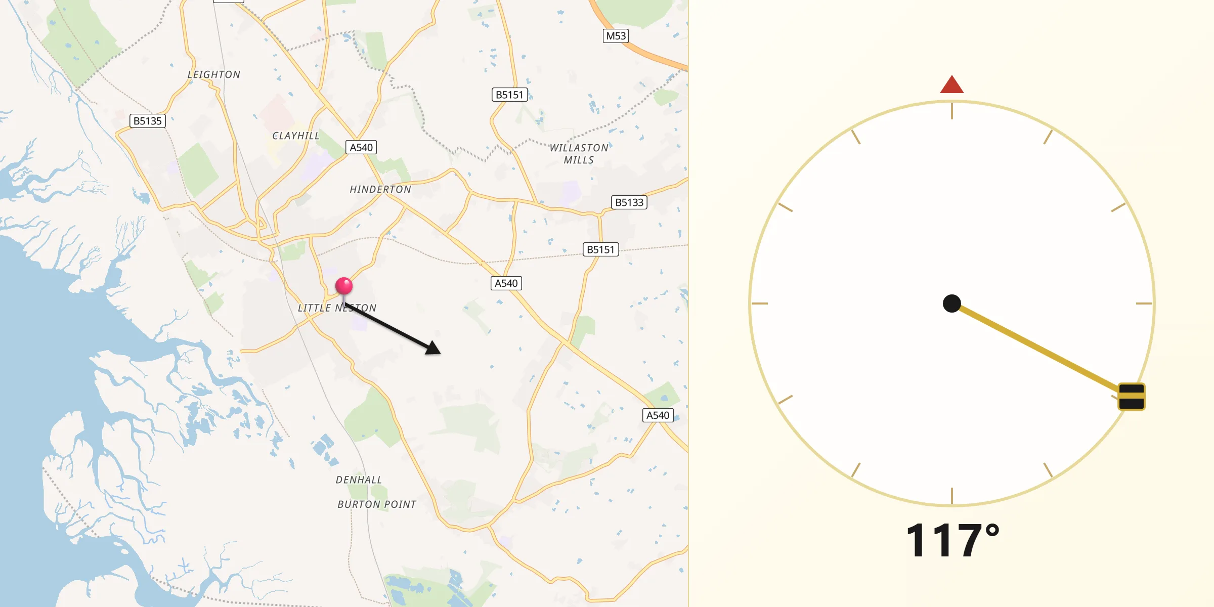 Qibla Direction from Neston