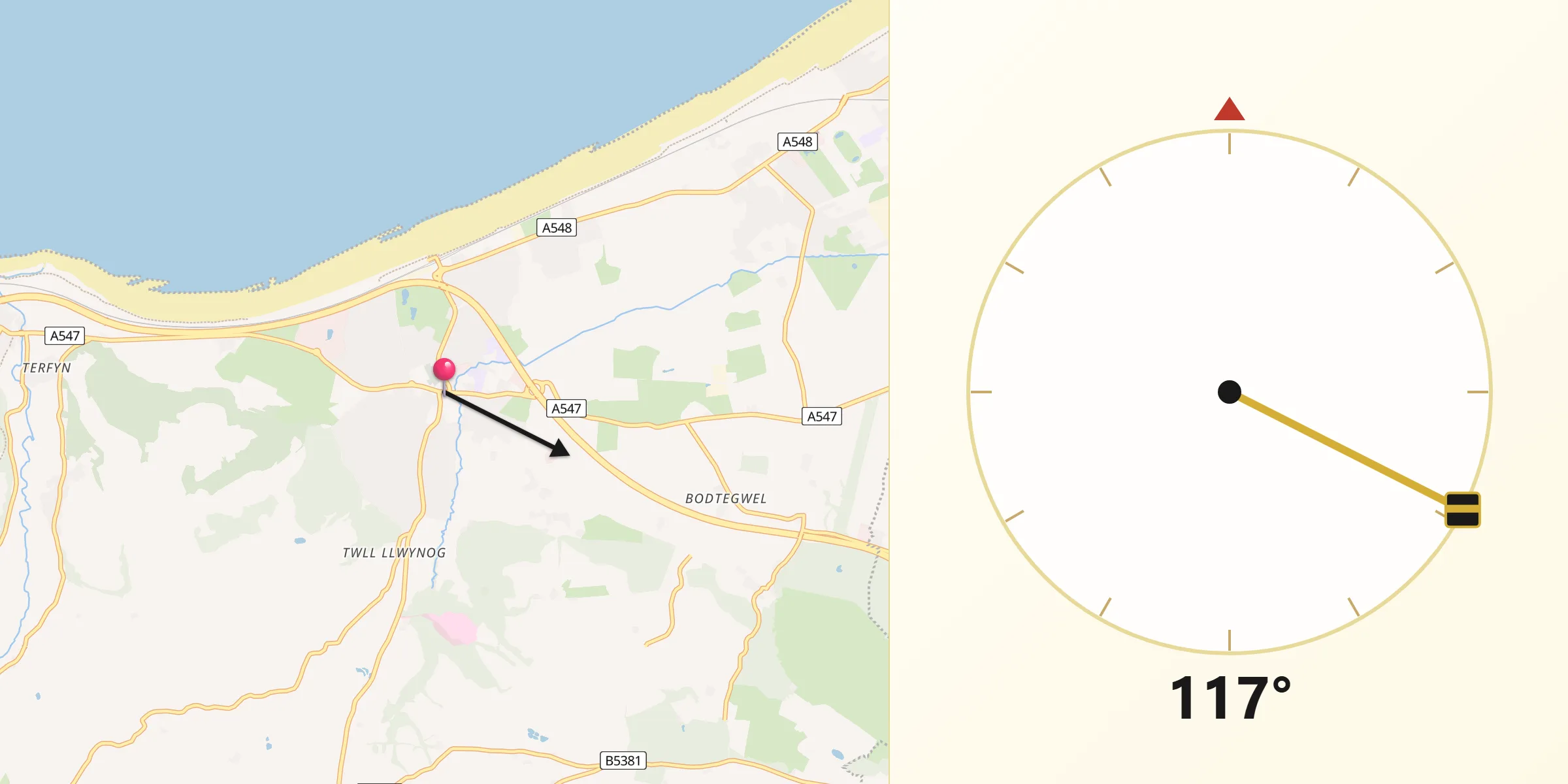 Qibla Direction from Abergele
