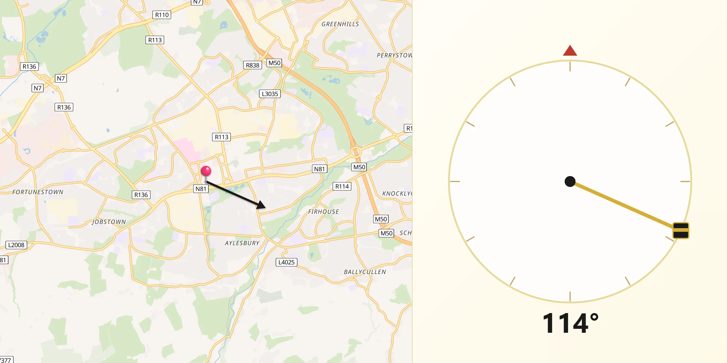 Qibla Direction from Tallaght