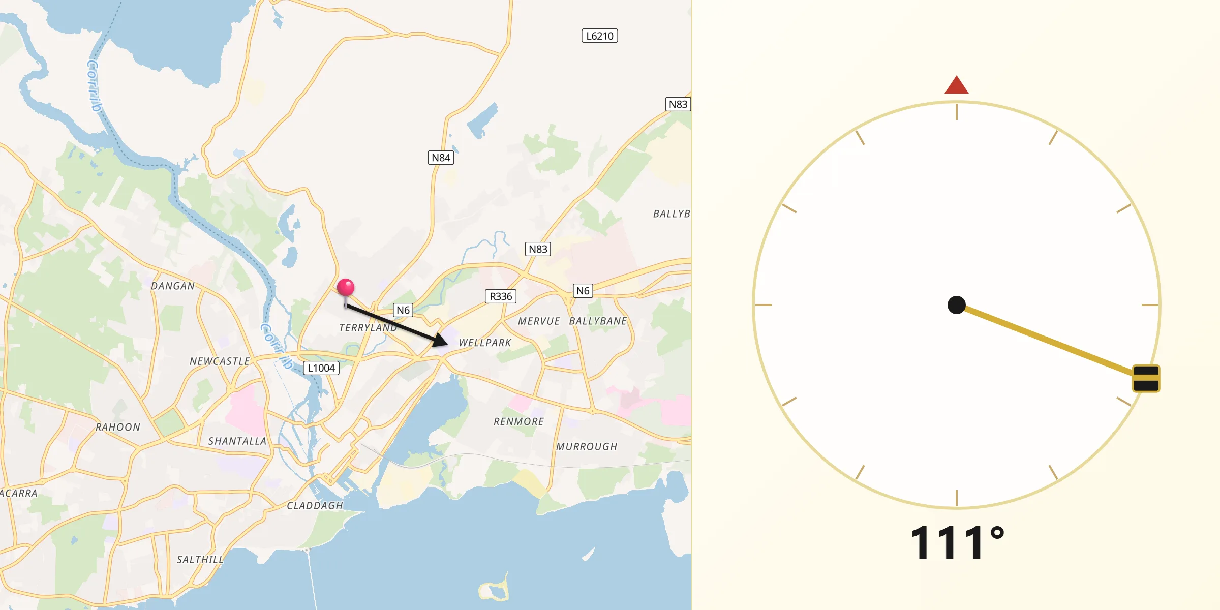 Qibla Direction from Galway City