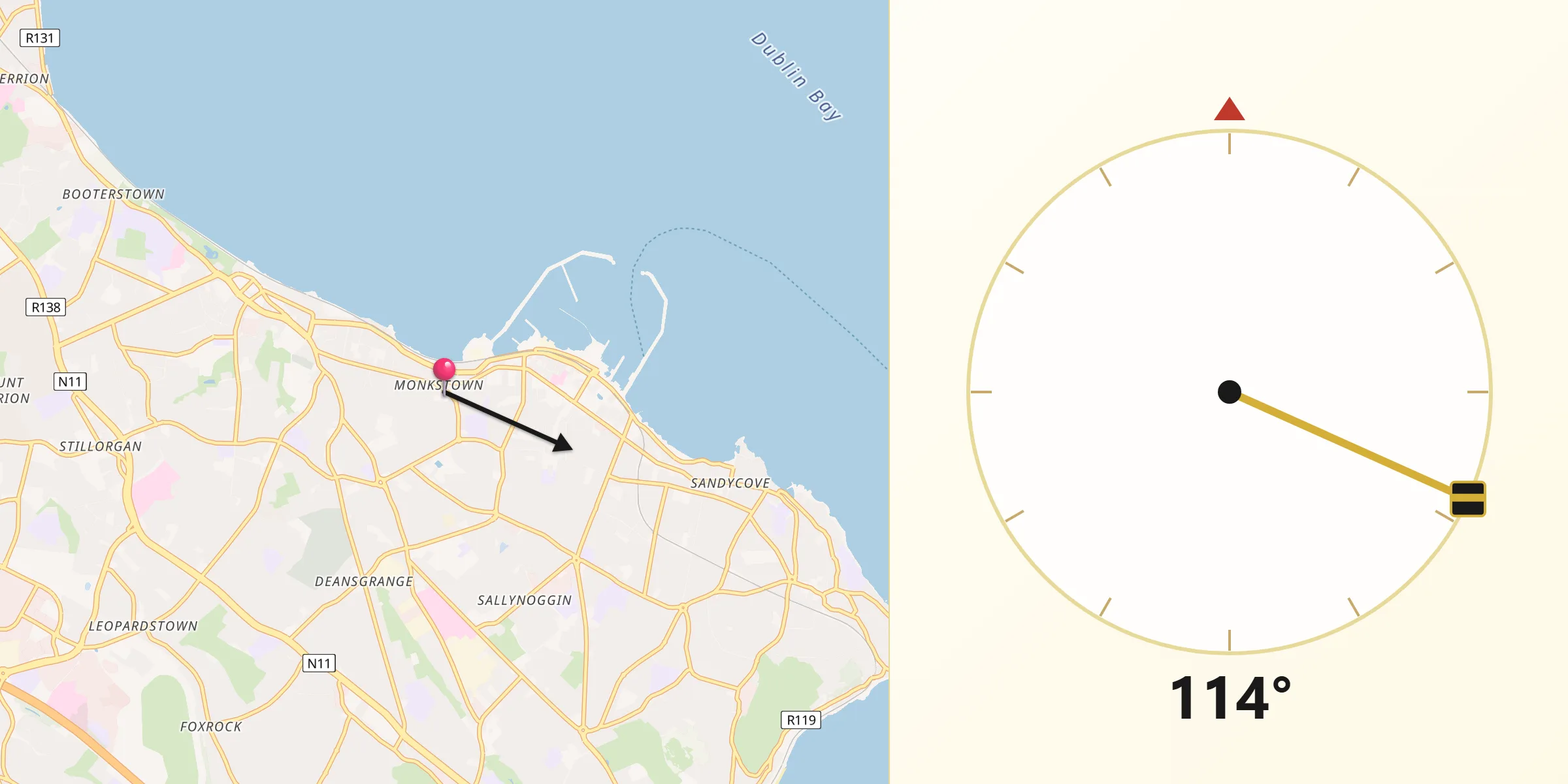 Qibla Direction from Monkstown