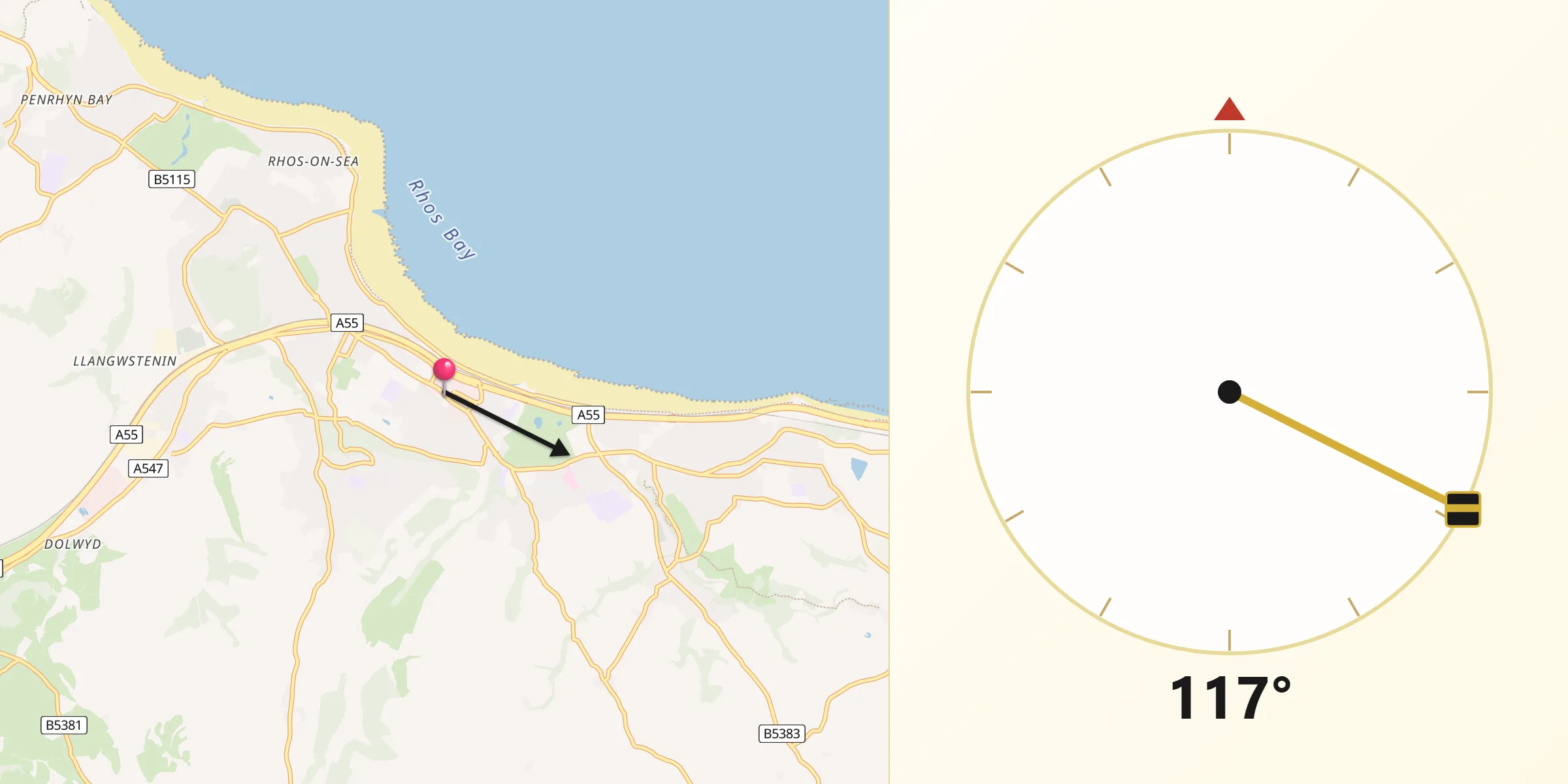 Qibla Direction from Colwyn Bay