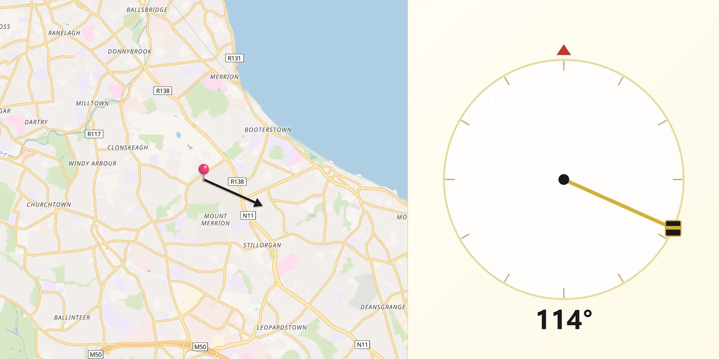 Qibla Direction from Mount Merrion