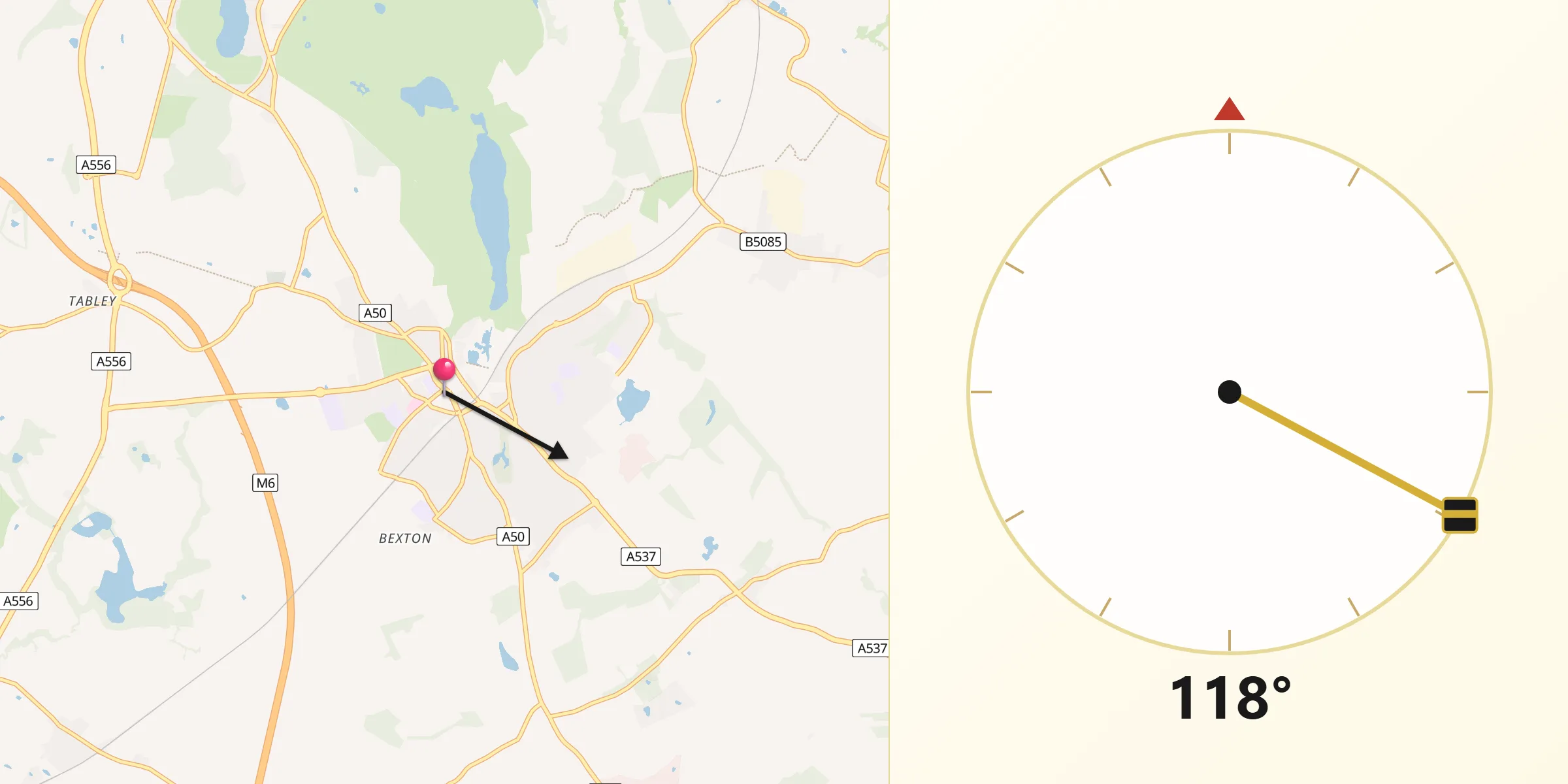 Qibla Direction from Knutsford