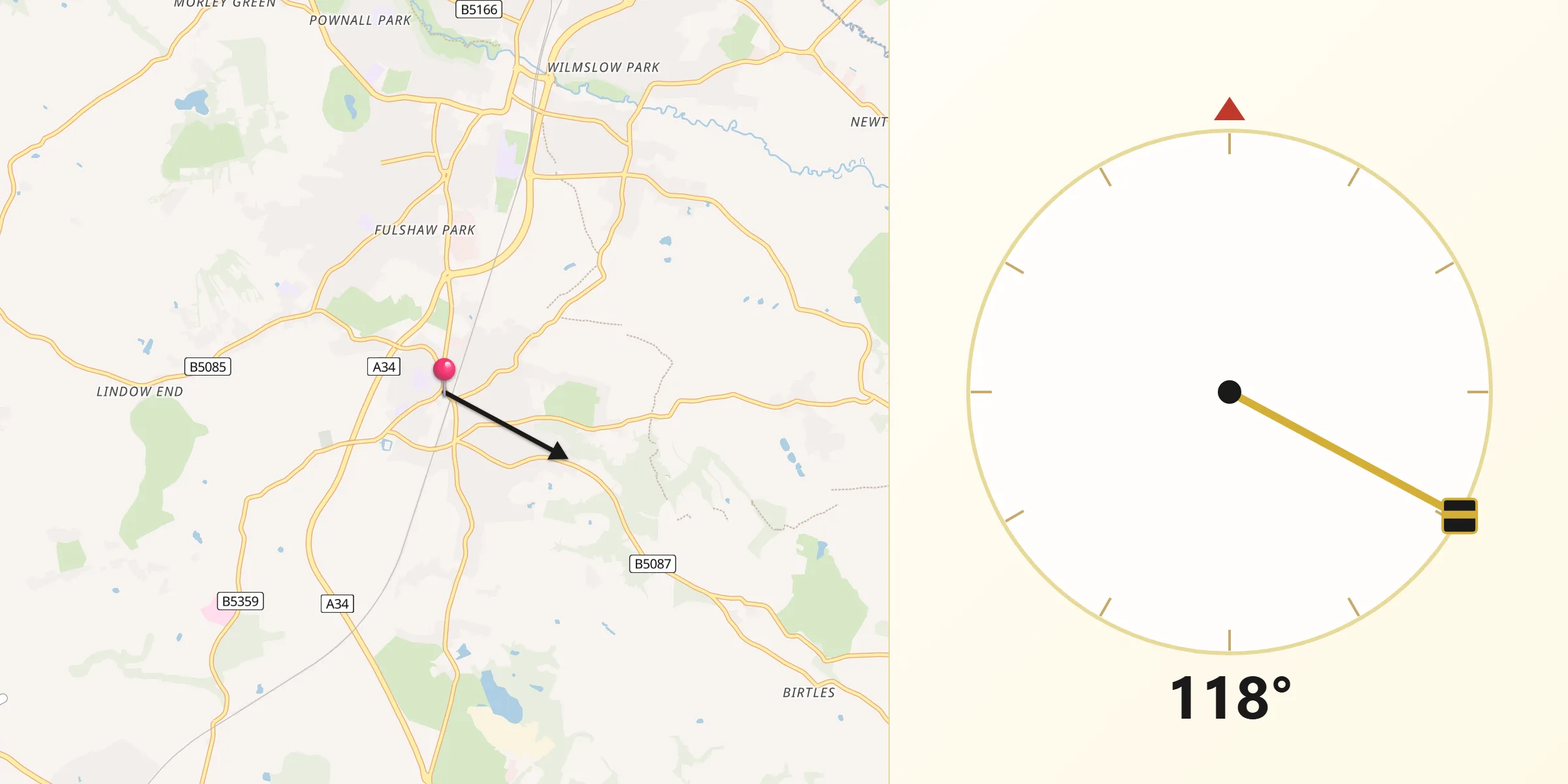 Qibla Direction from Alderley Edge