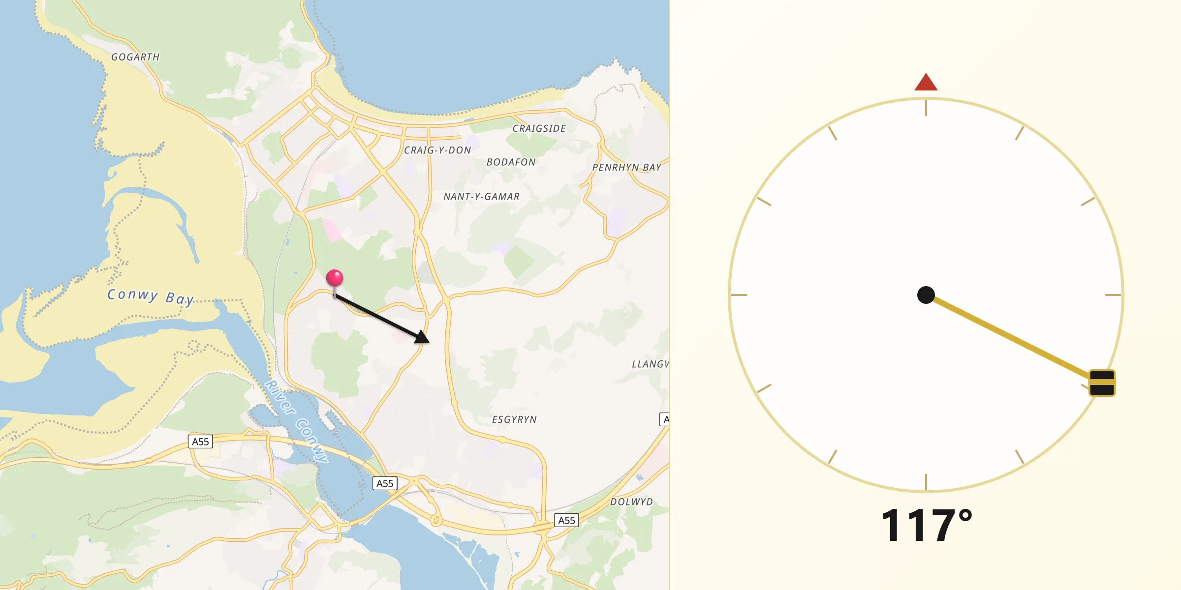 Qibla Direction from Deganwy