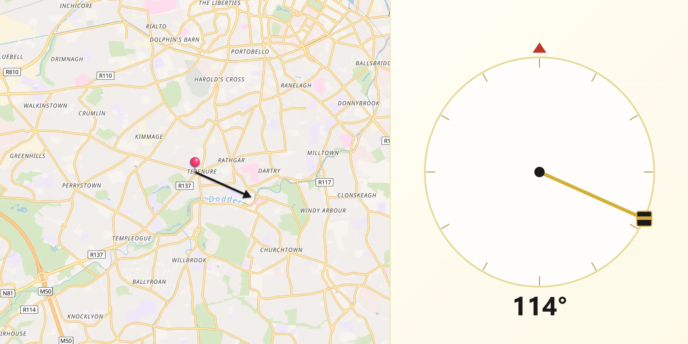 Qibla Direction from Terenure