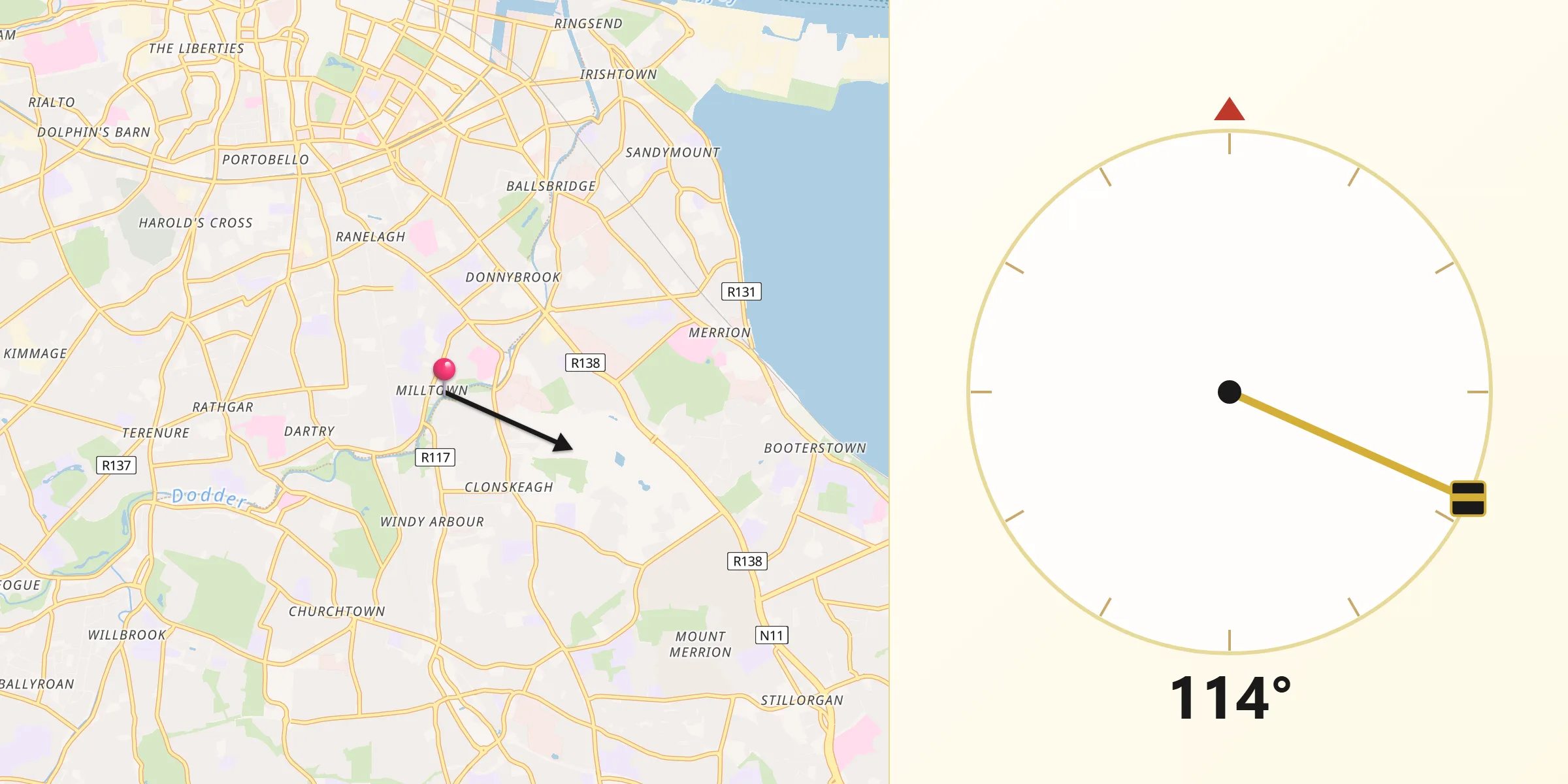 Qibla Direction from Milltown