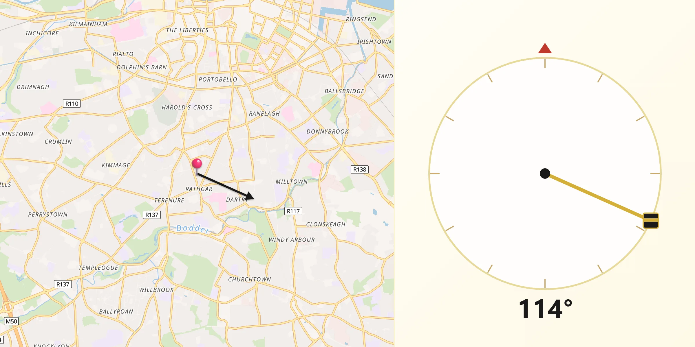 Qibla Direction from Rathgar