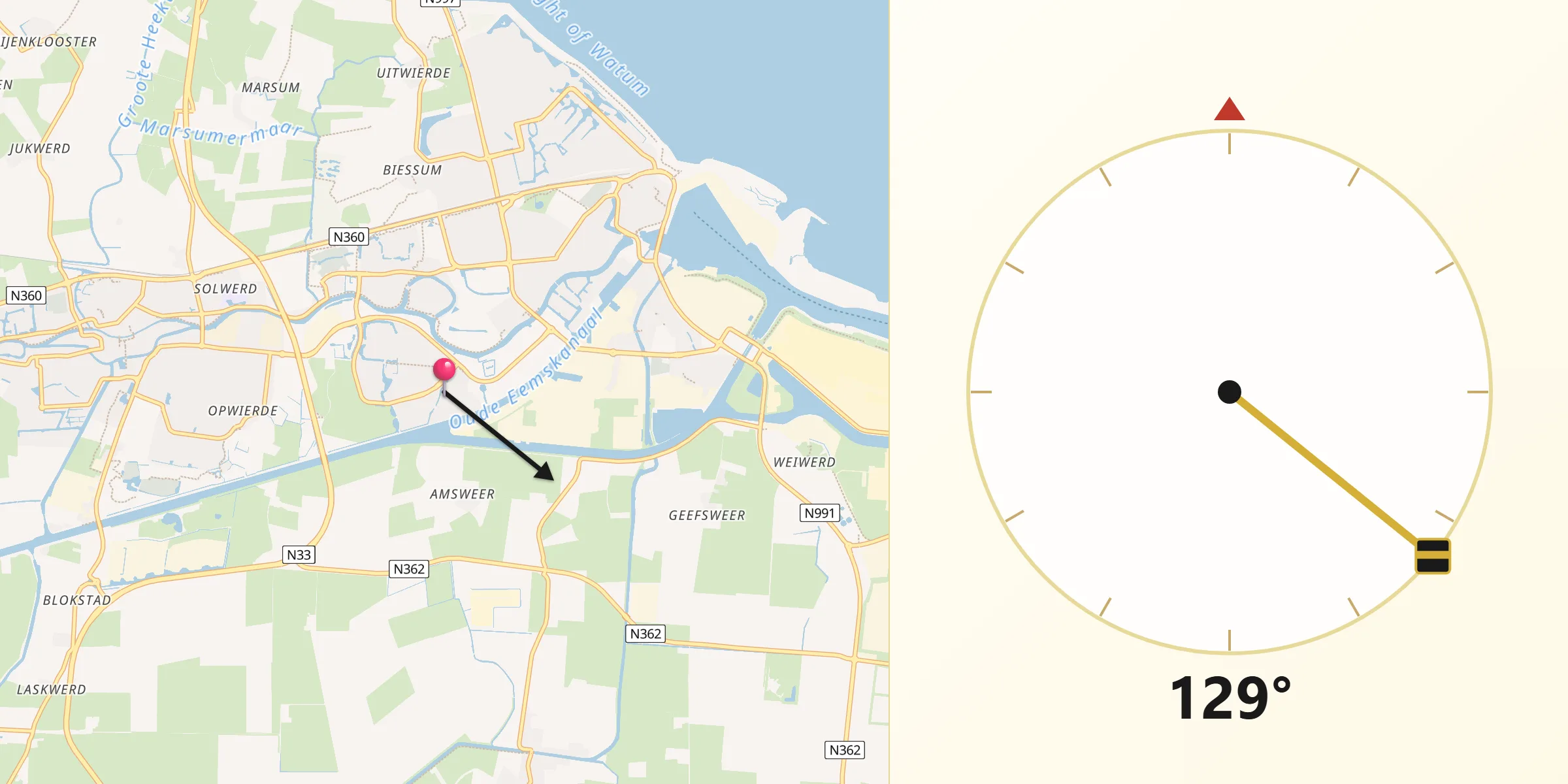 Qibla Richting vanaf Tuikwerd