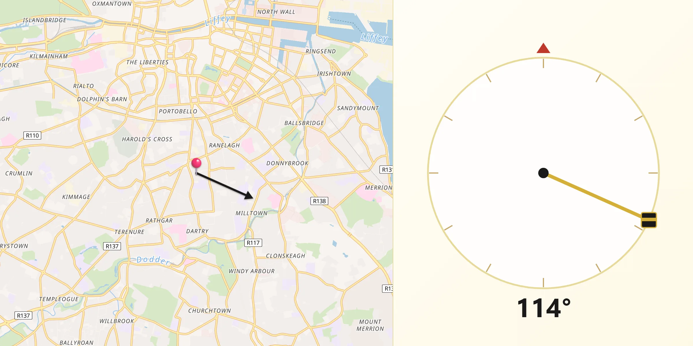 Qibla Direction from Rathmines