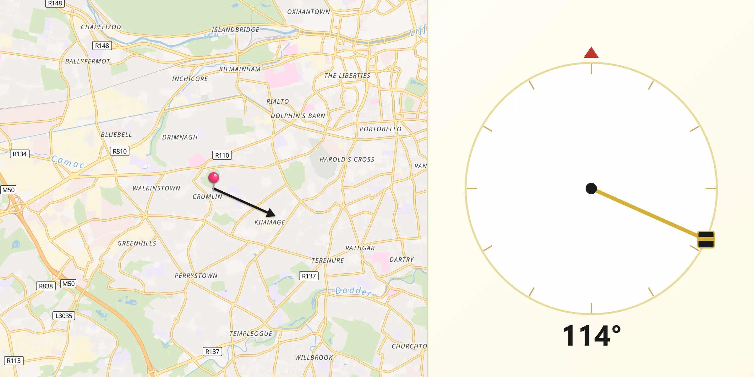 Qibla Direction from Crumlin