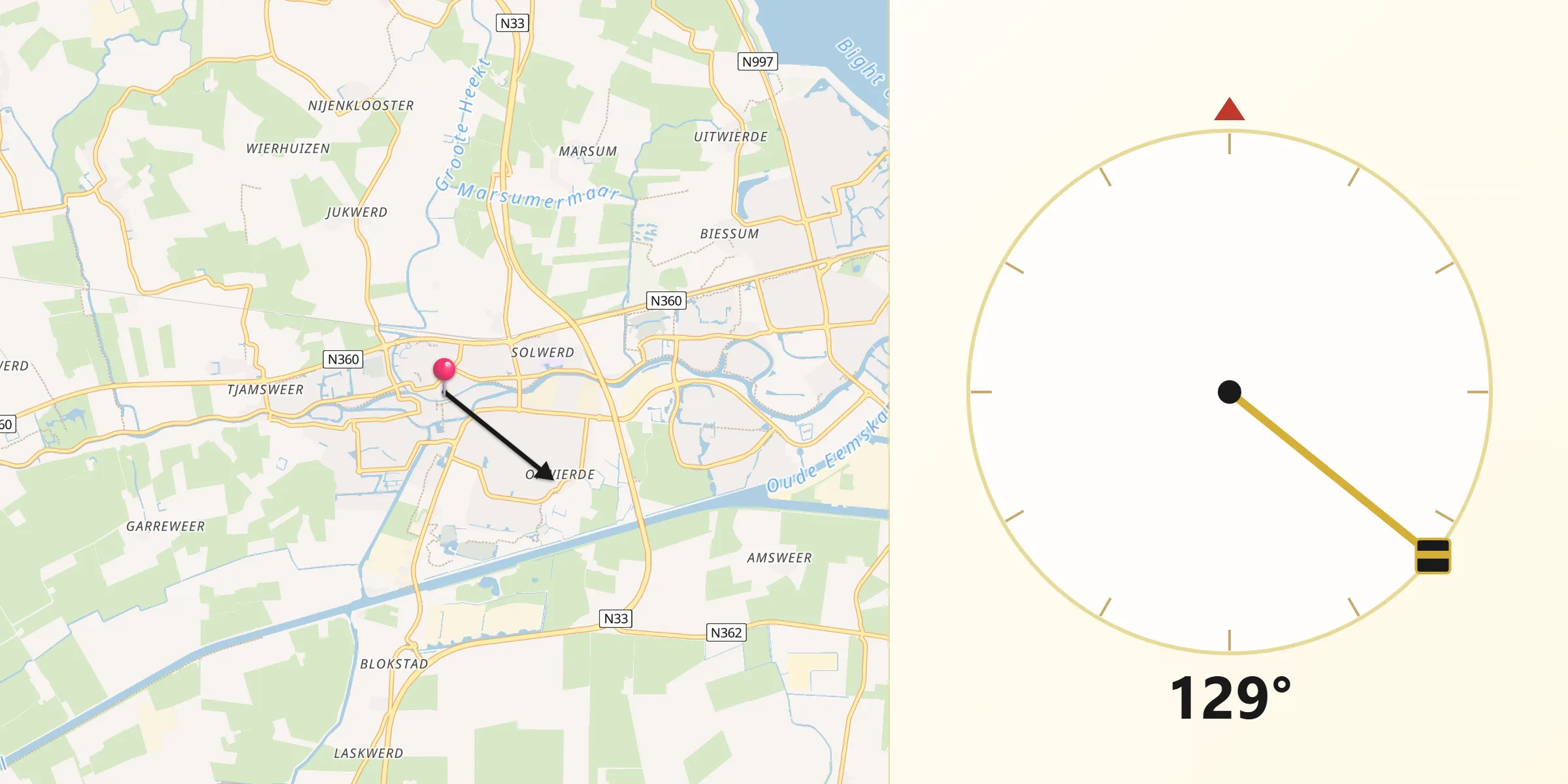 Qibla Richting vanaf Appingedam