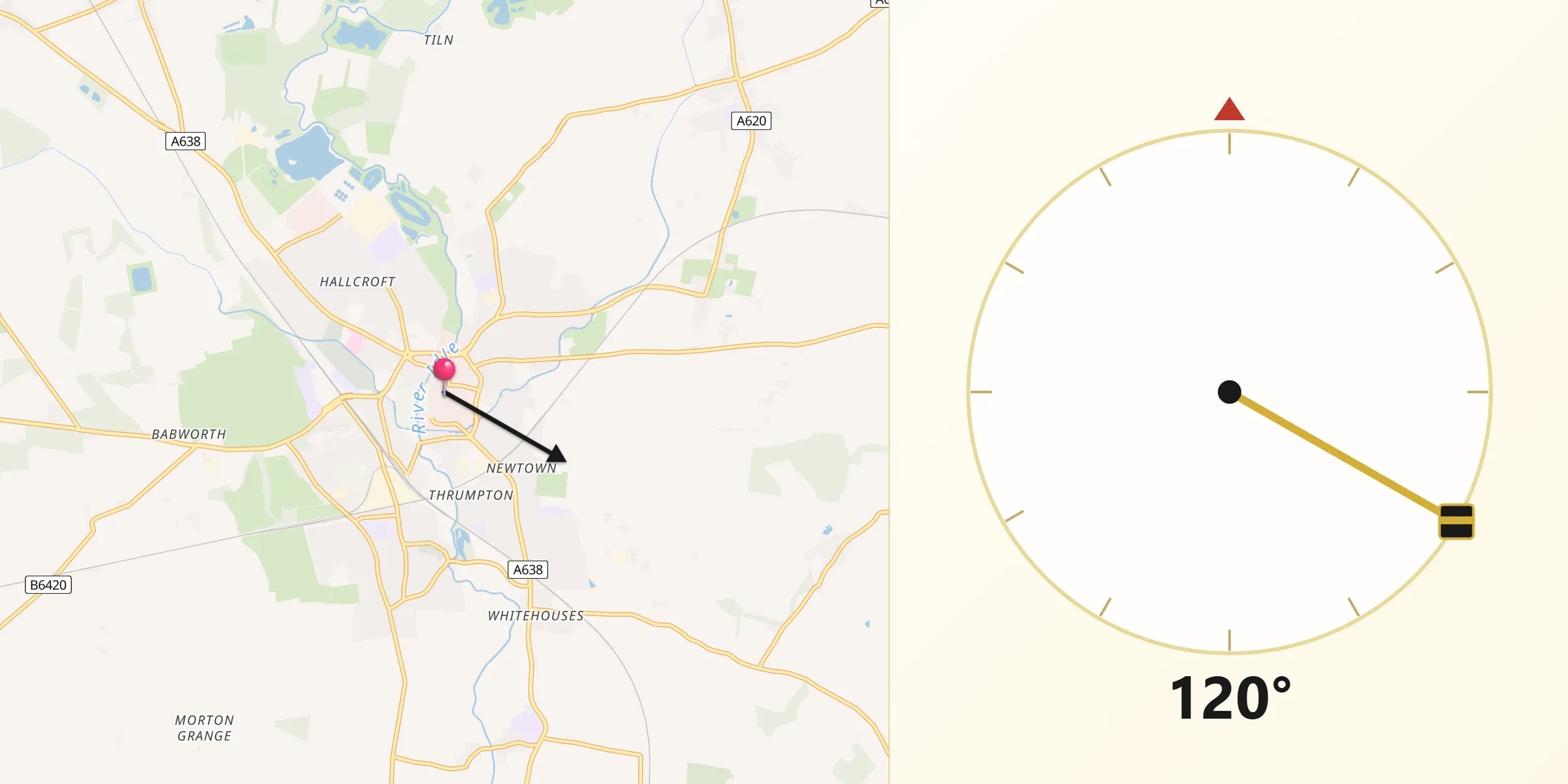 Qibla Direction from East Retford