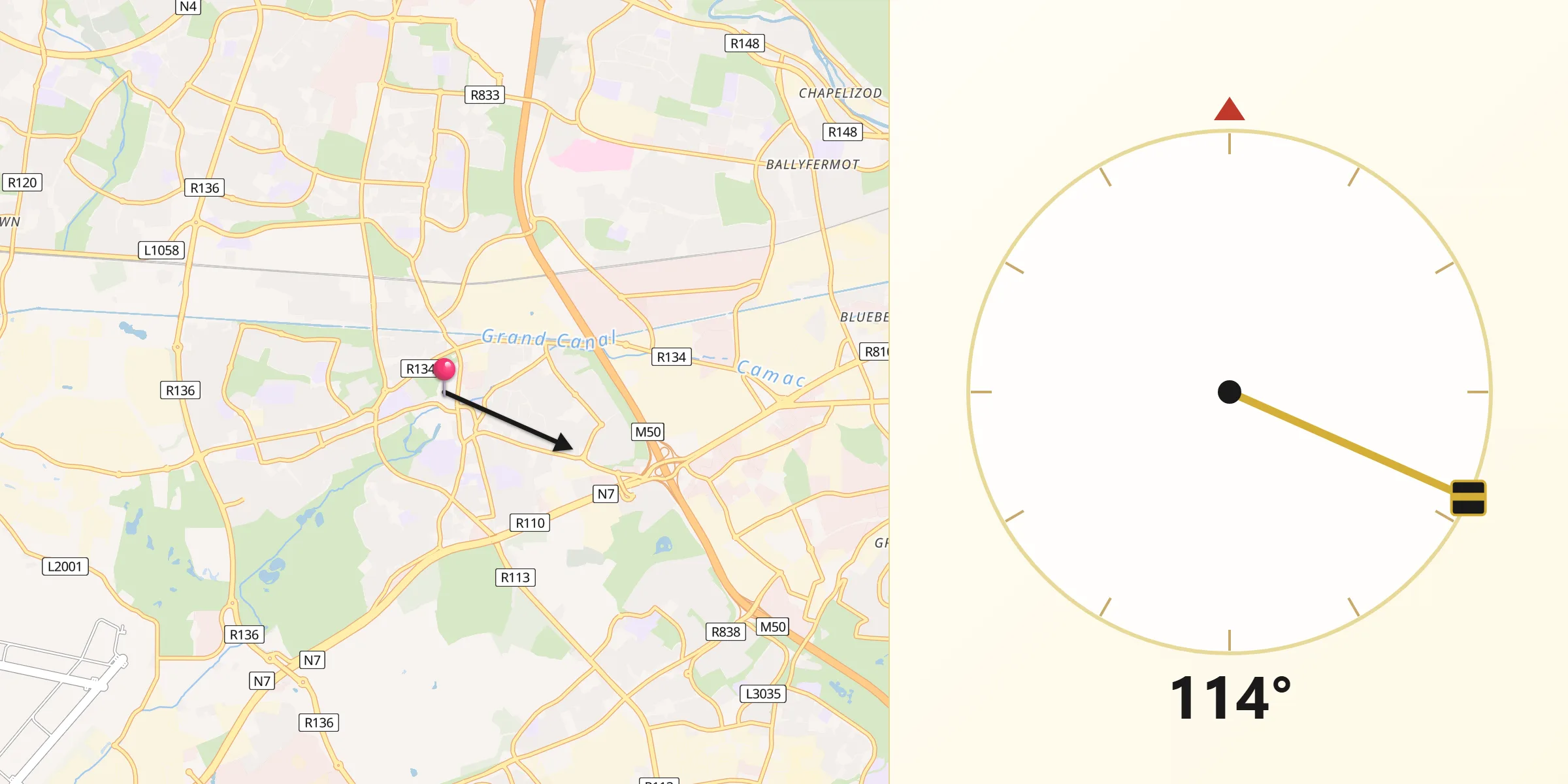 Qibla Direction from Clondalkin