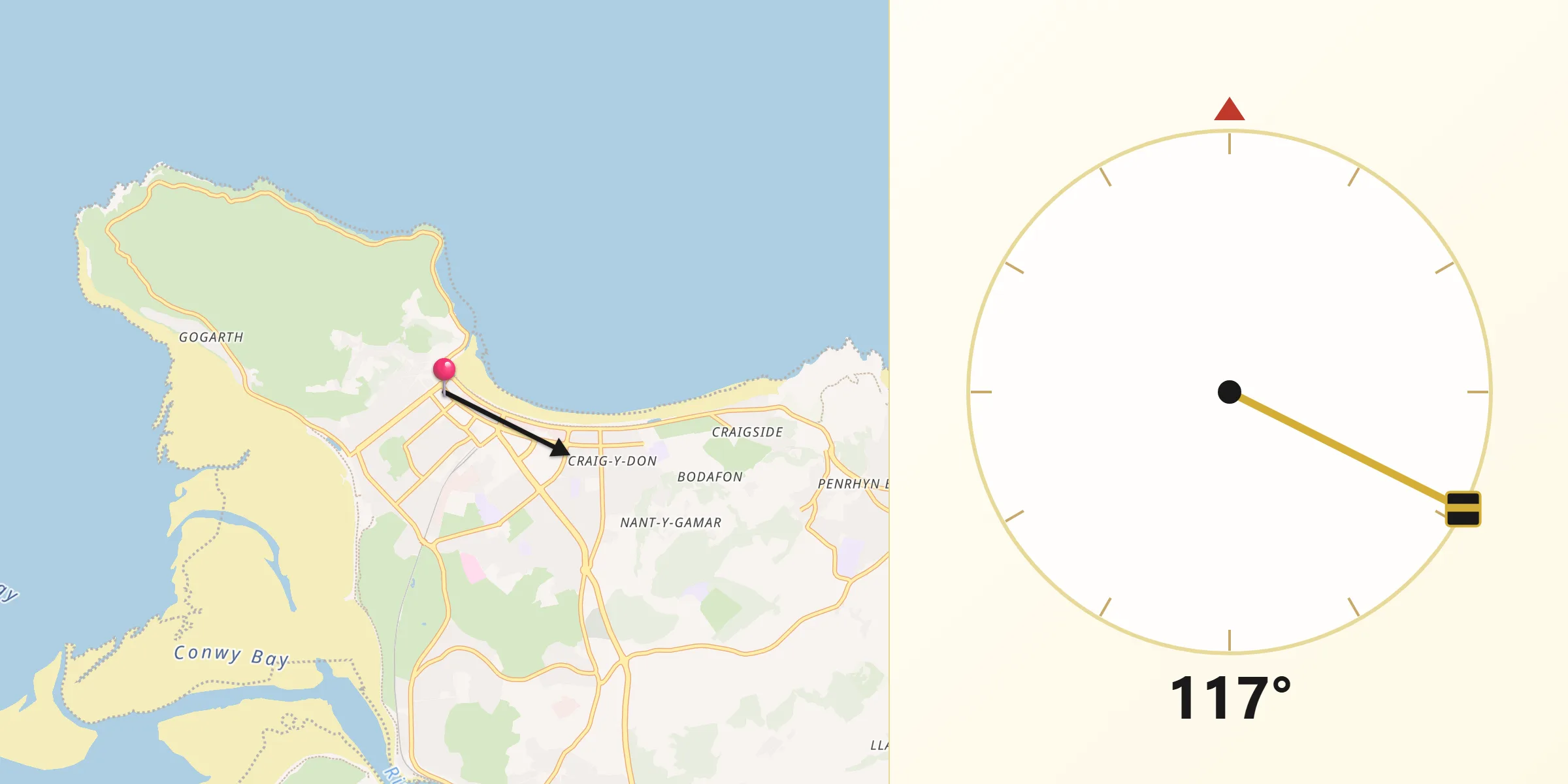 Qibla Direction from Llandudno