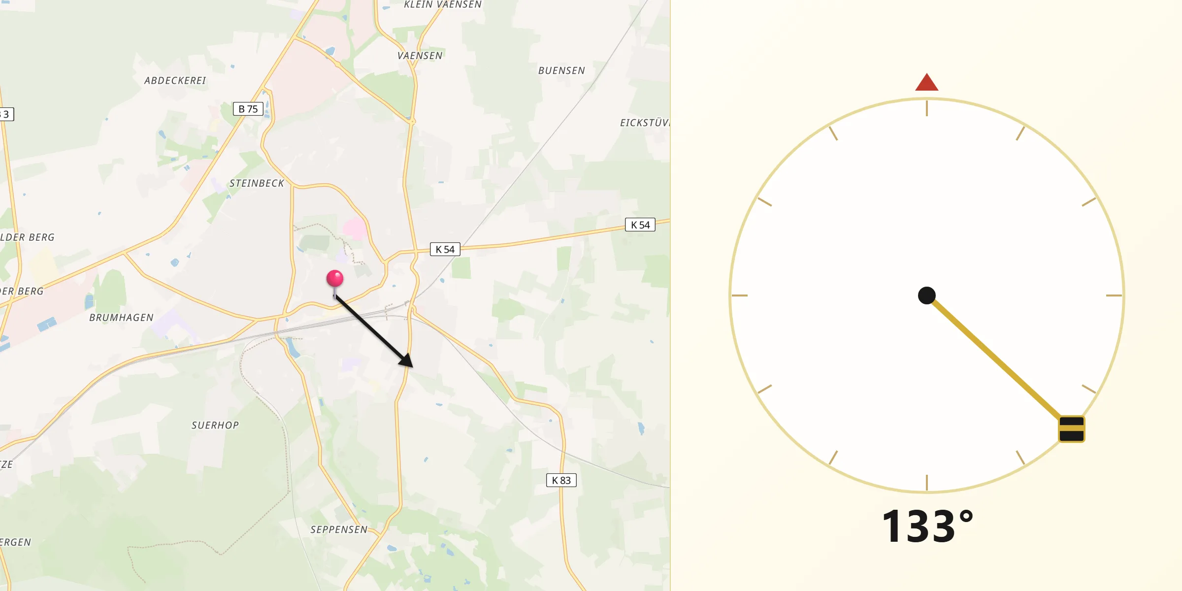 Qibla-Richtung von Buchholz in der Nordheide