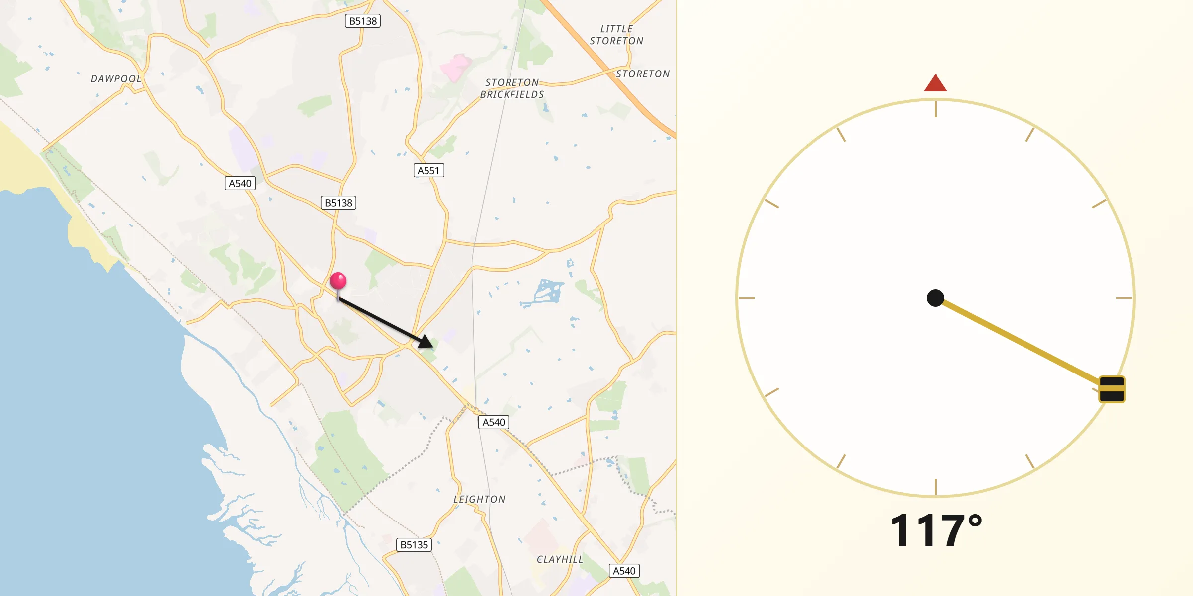 Qibla Direction from Heswall