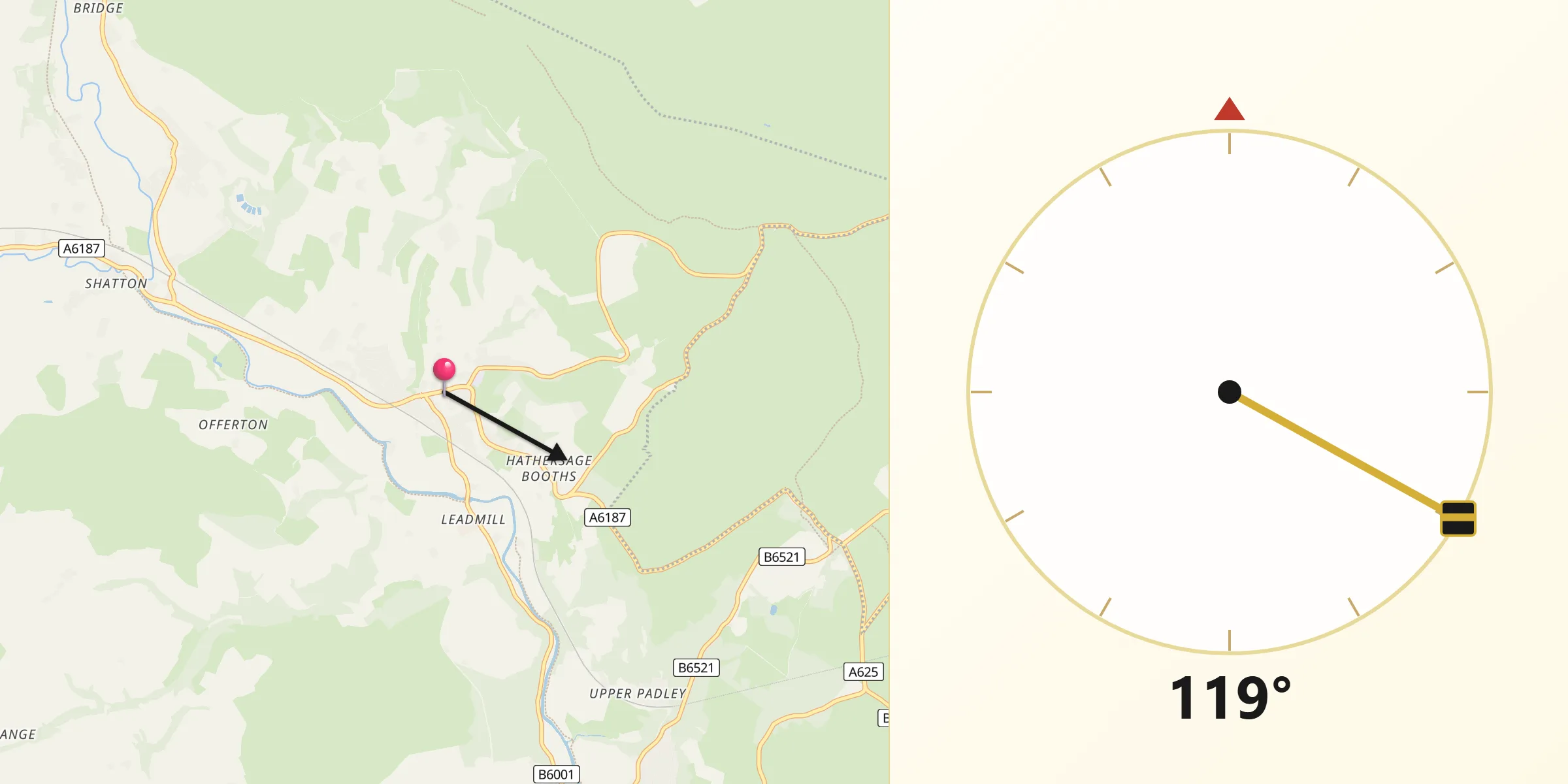 Qibla Direction from Hathersage