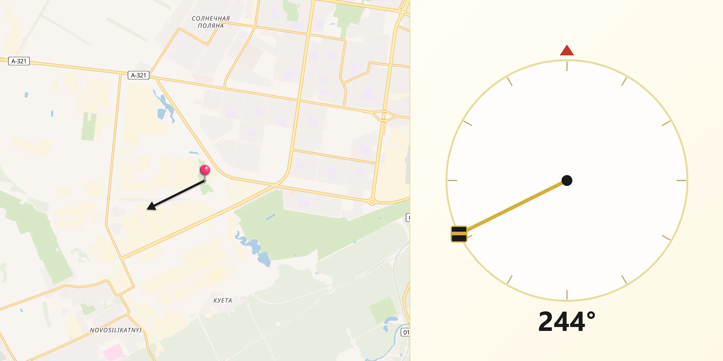 Направление Киблы из Barnaul Urban Okrug