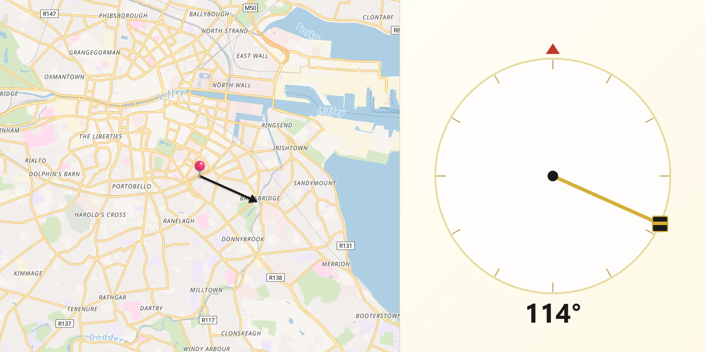 Direction vers la Qibla depuis Dublin