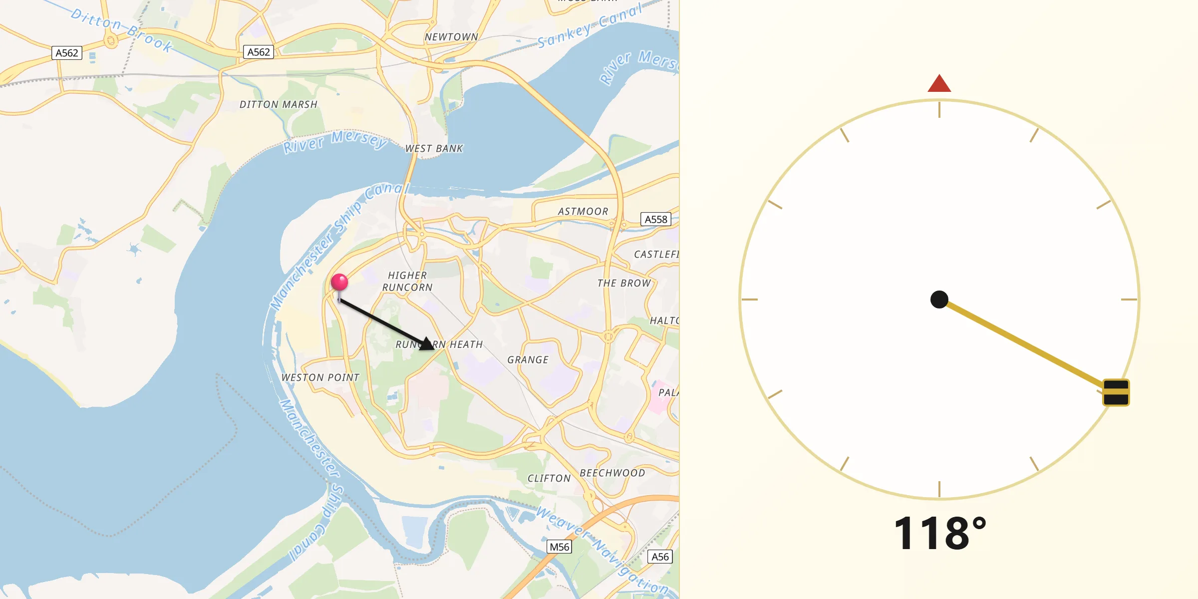 Qibla Direction from Borough of Halton