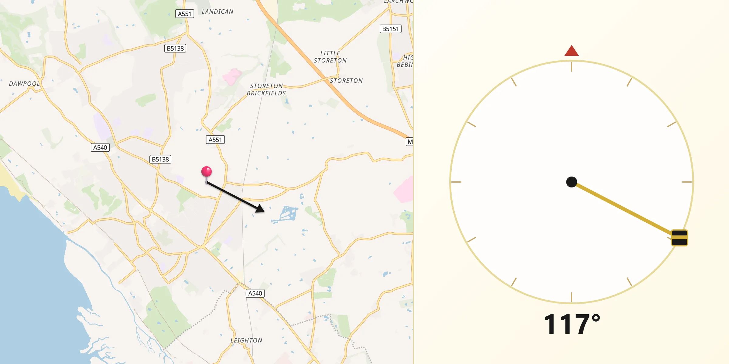 Qibla Direction from Metropolitan Borough of Wirral