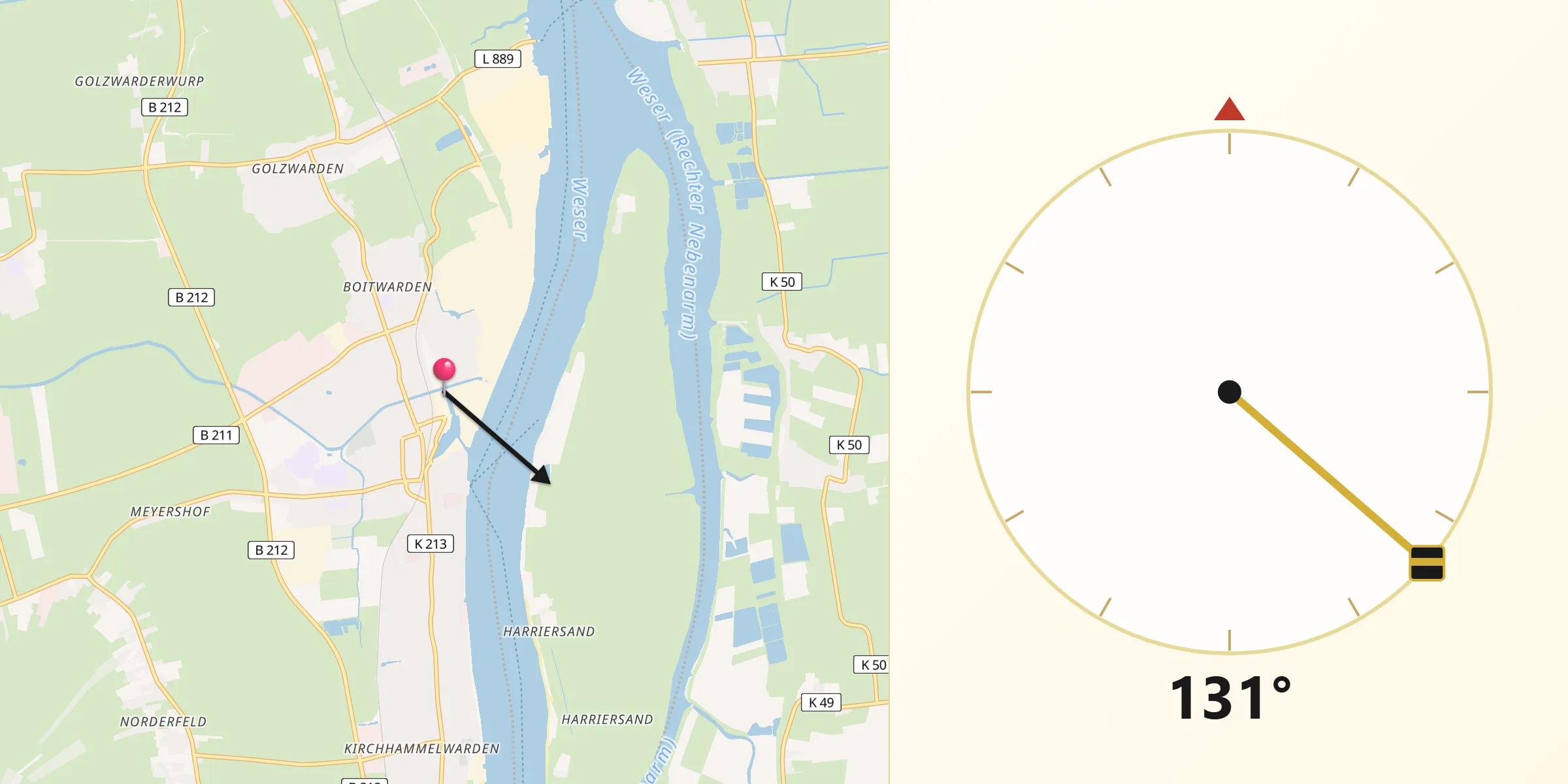 Qibla-Richtung von Brake (Unterweser)