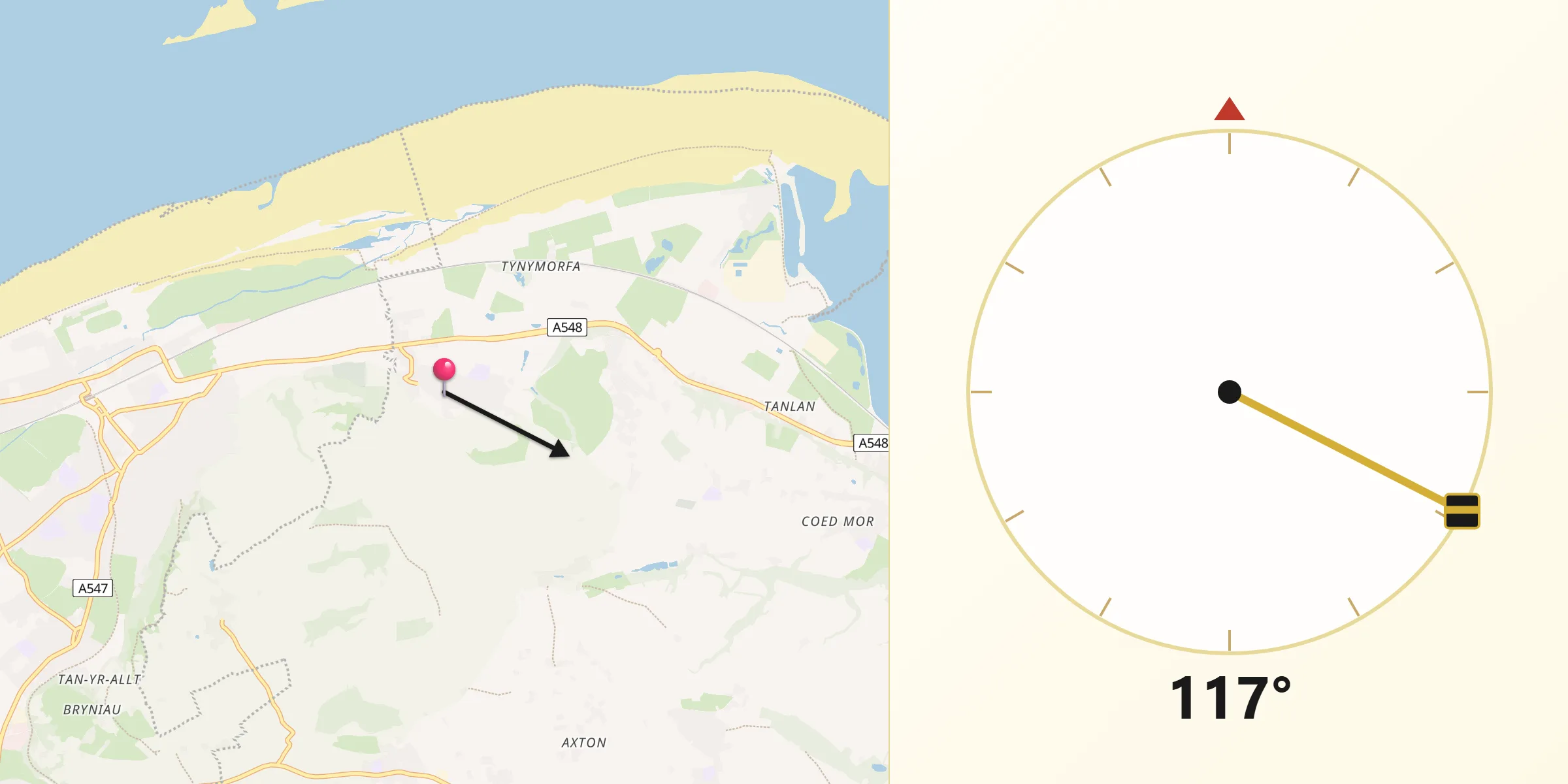 Qibla Direction from Gronant