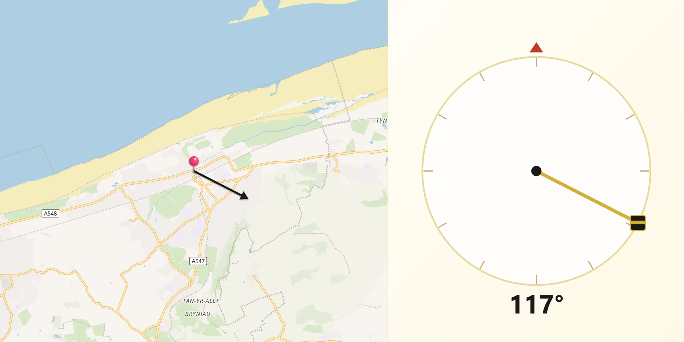 Qibla Direction from Prestatyn