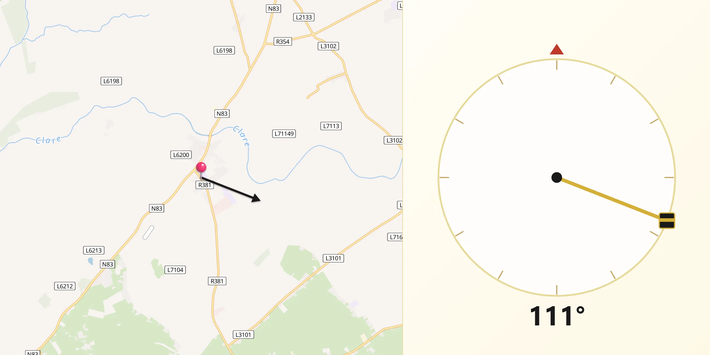 Qibla Direction from Claregalway