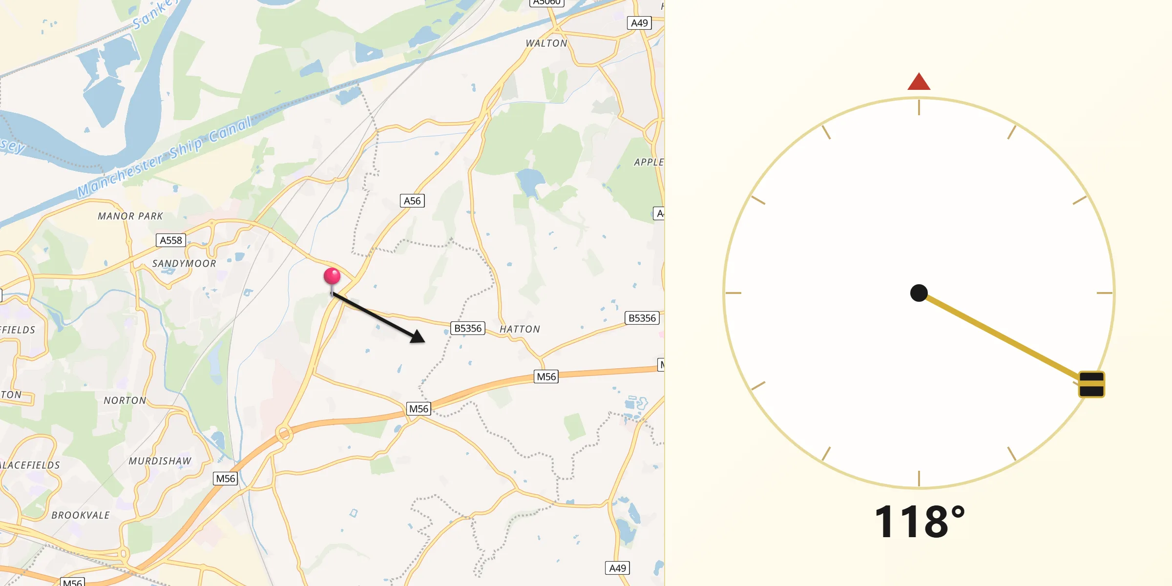 Qibla Direction from Daresbury