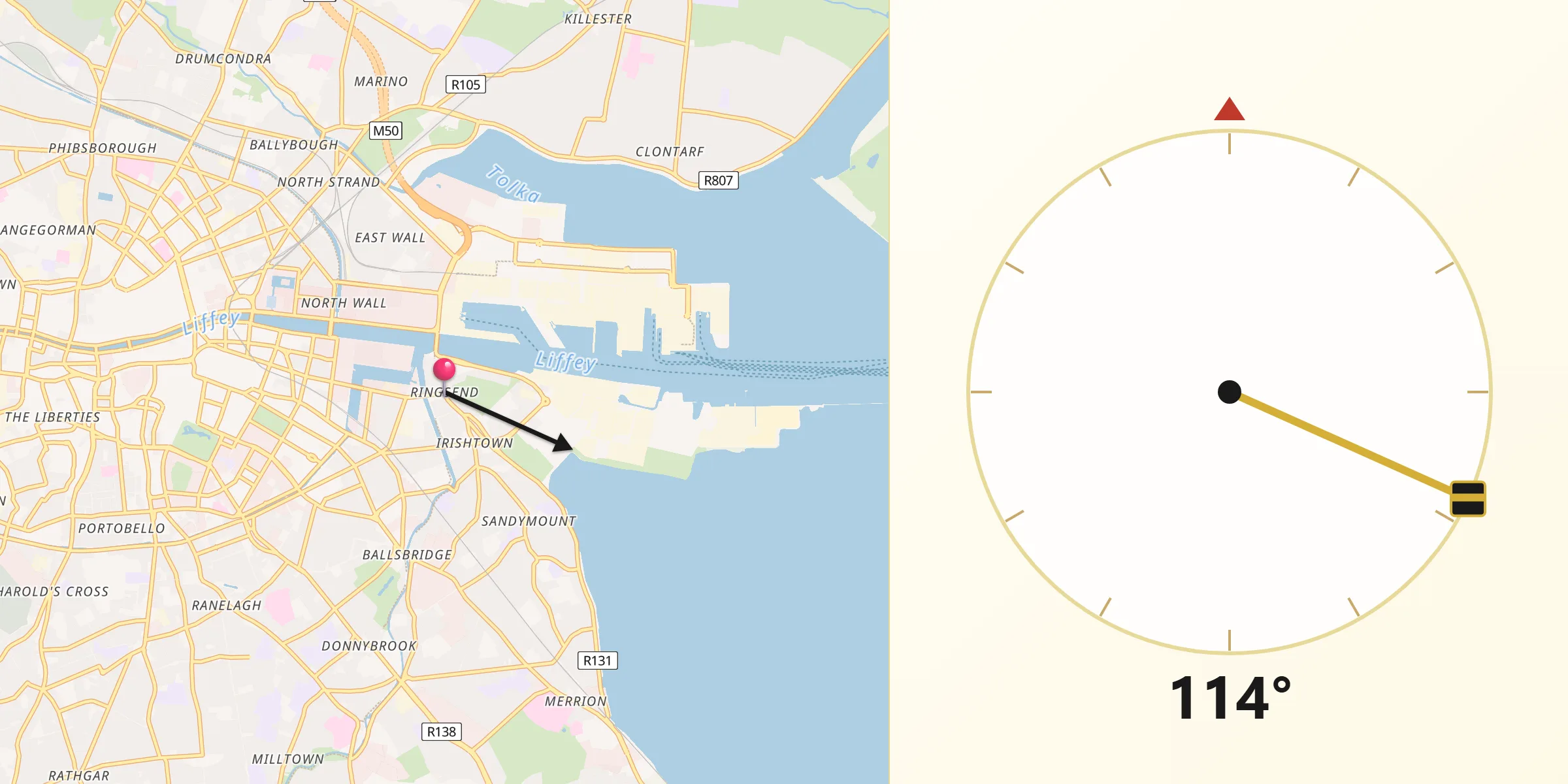 Qibla Direction from Ringsend