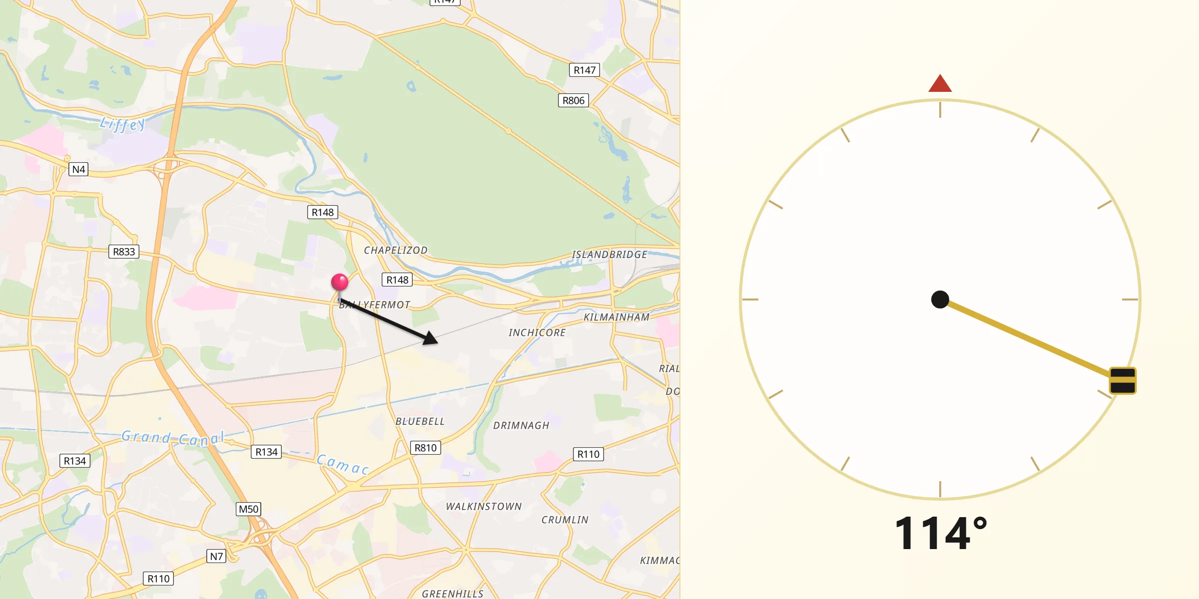 Qibla Direction from Ballyfermot