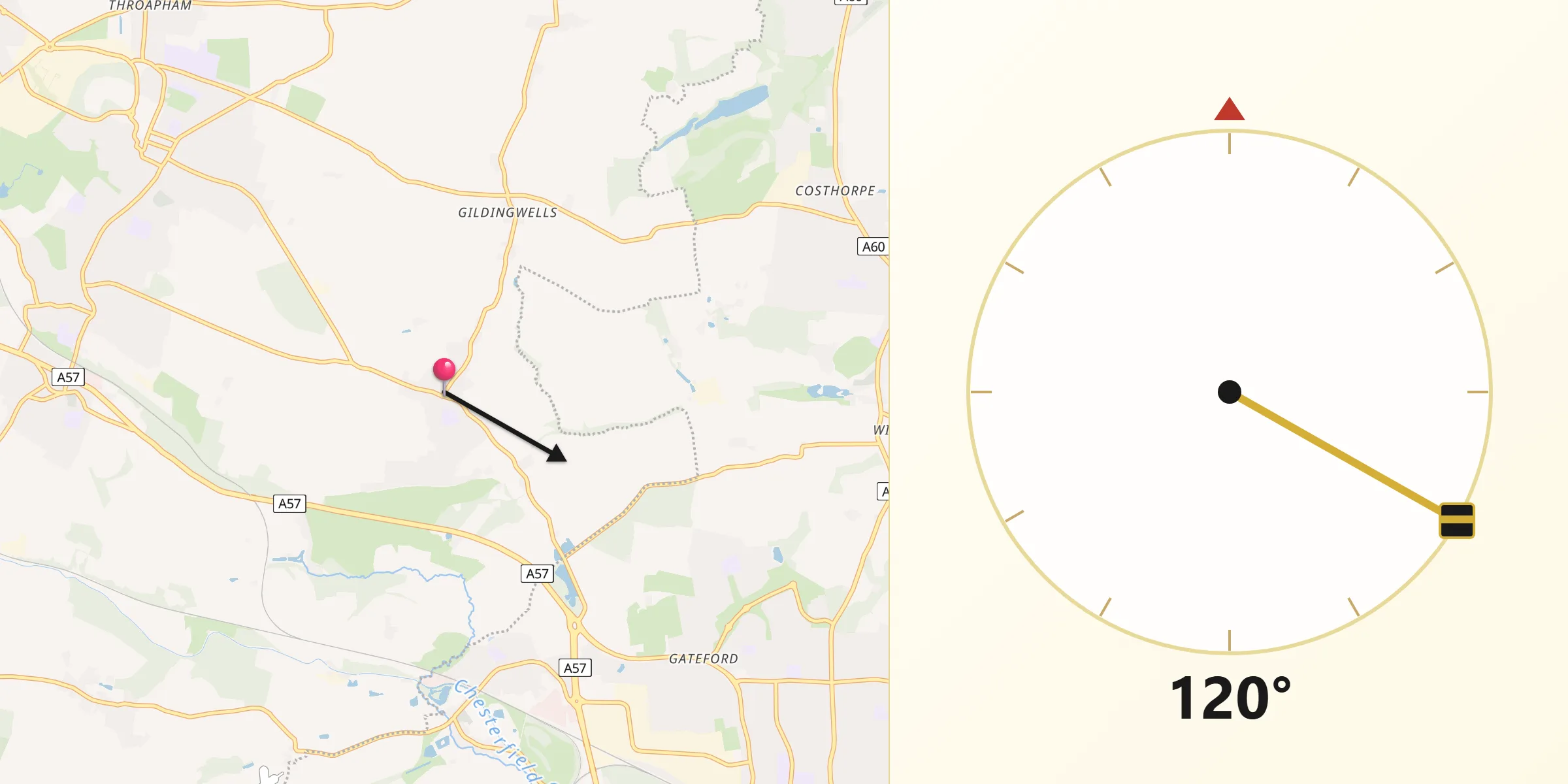 Qibla Direction from Woodsetts