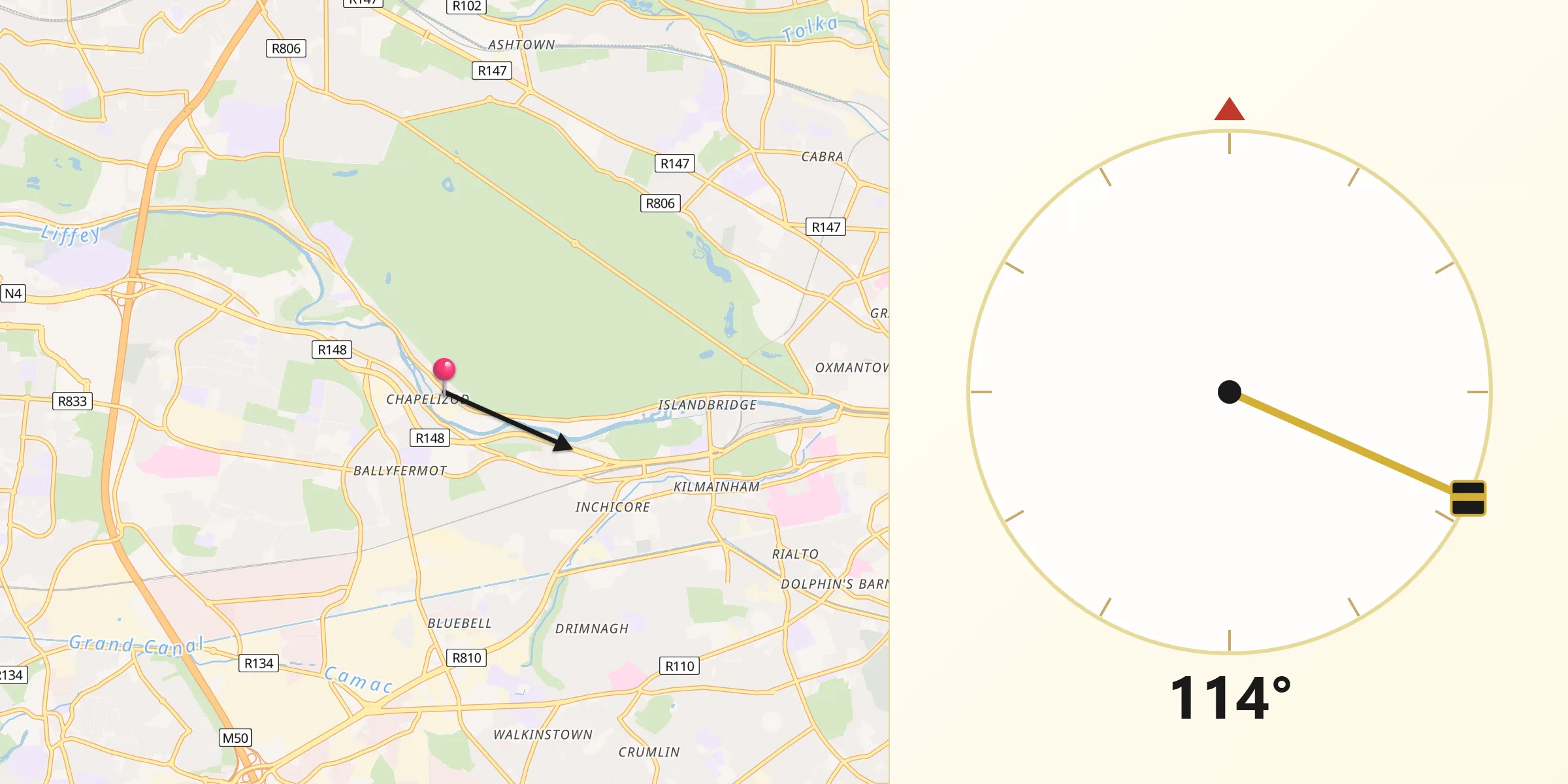 Qibla Direction from Chapelizod