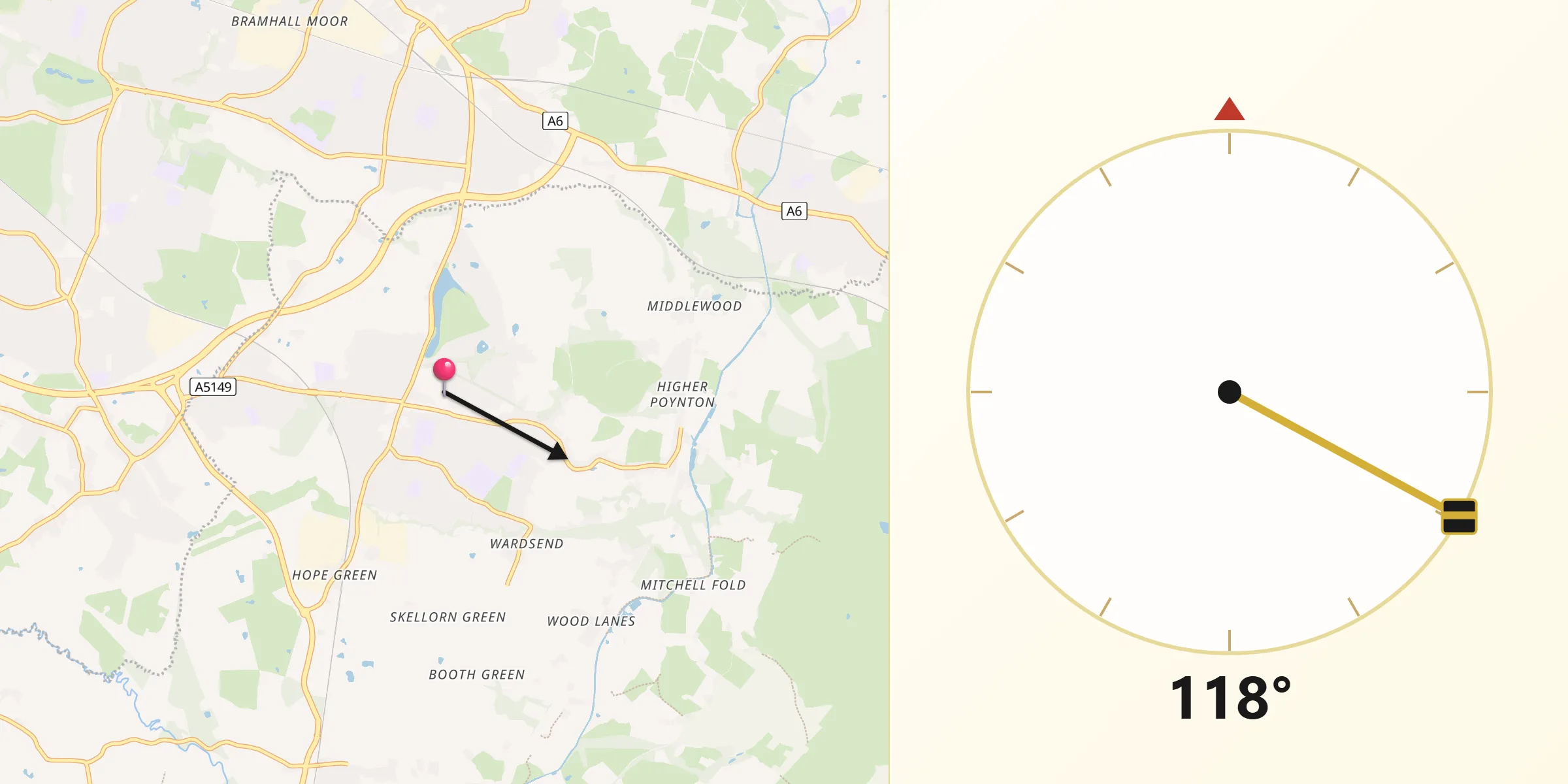 Qibla Direction from Poynton
