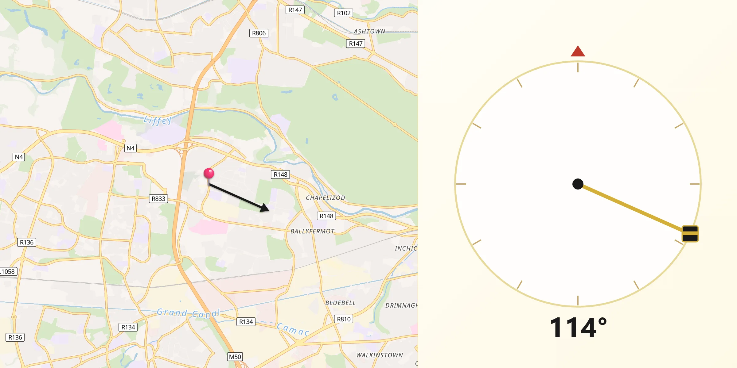 Qibla Direction from Palmerstown