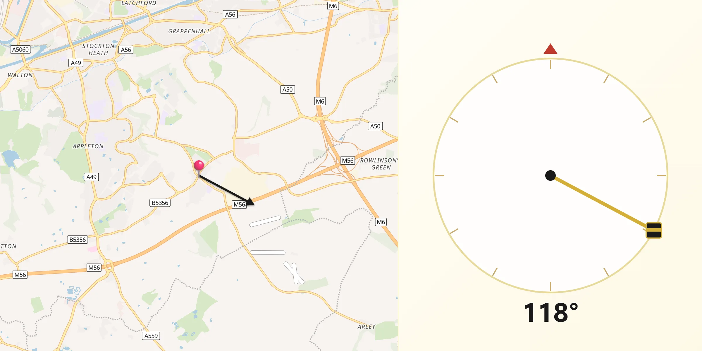 Qibla Direction from Appleton Thorn
