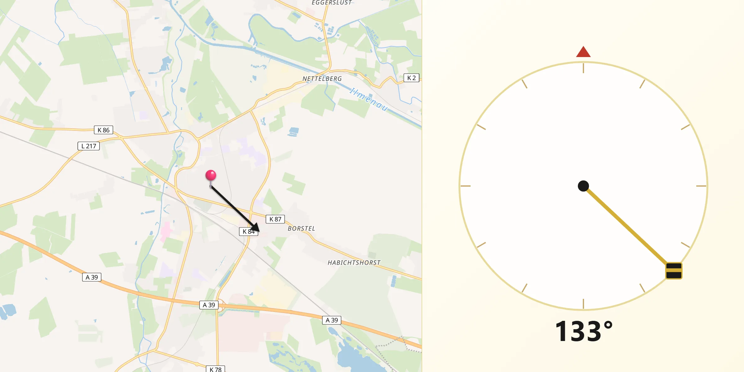 Qibla-Richtung von Winsen (Luhe)