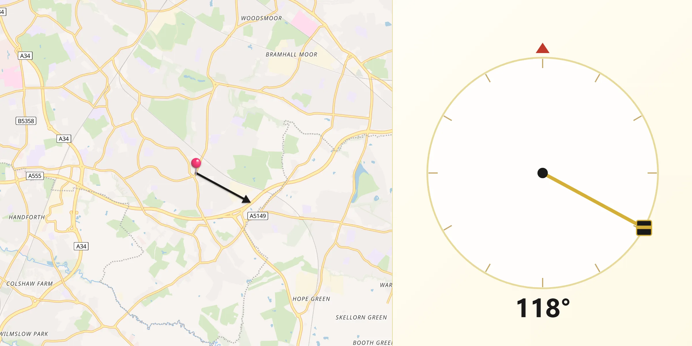 Qibla Direction from Bramhall
