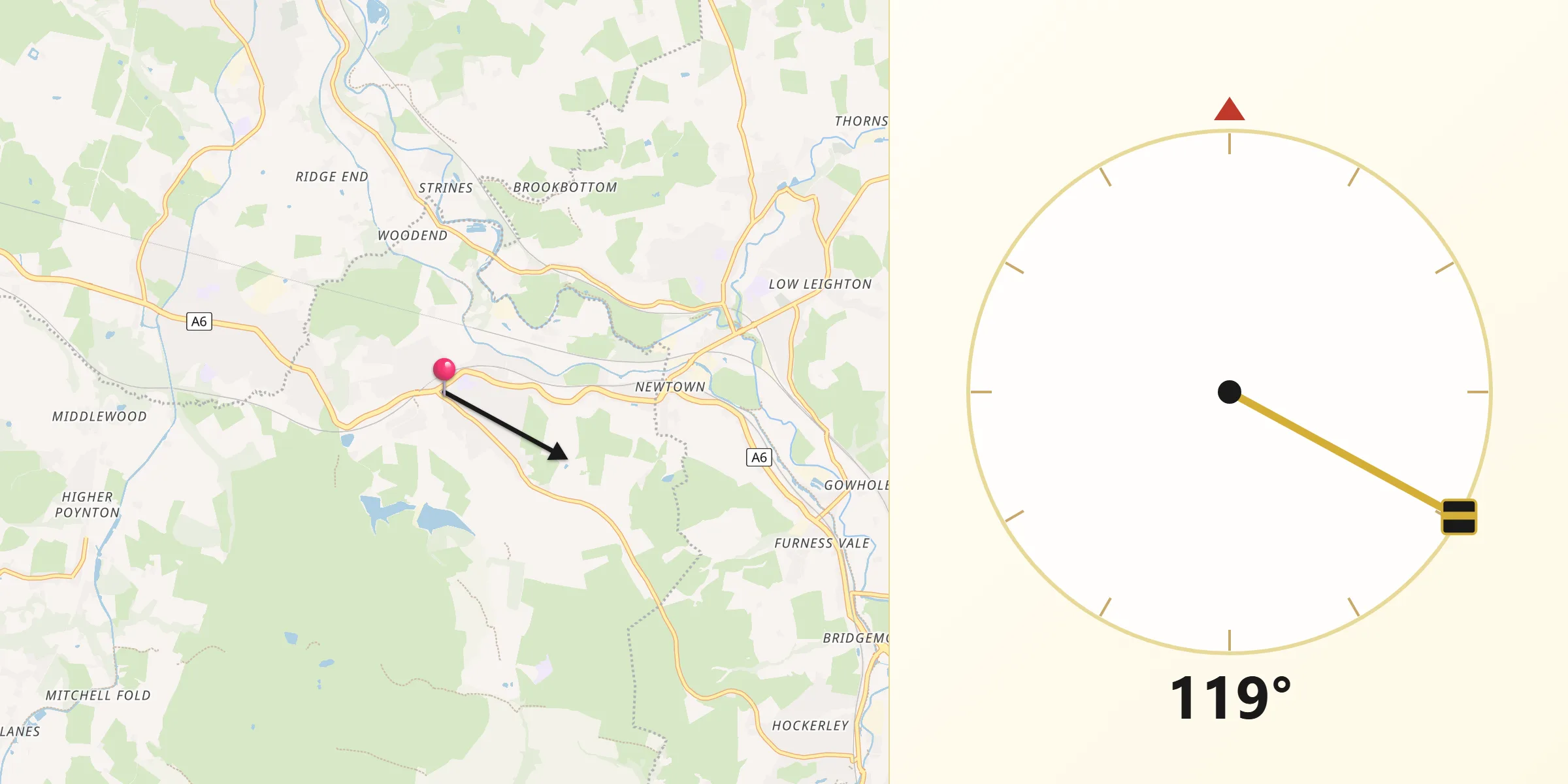 Qibla Direction from Disley
