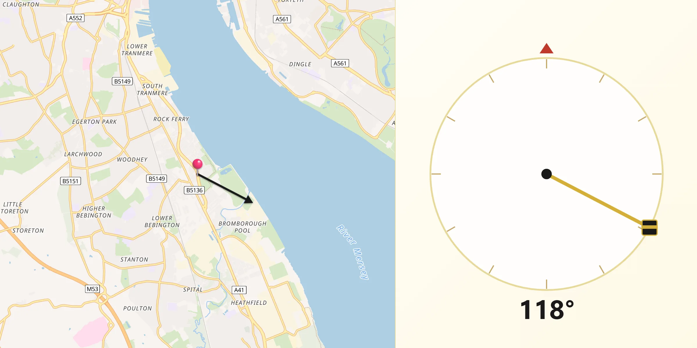 Qibla Direction from New Ferry