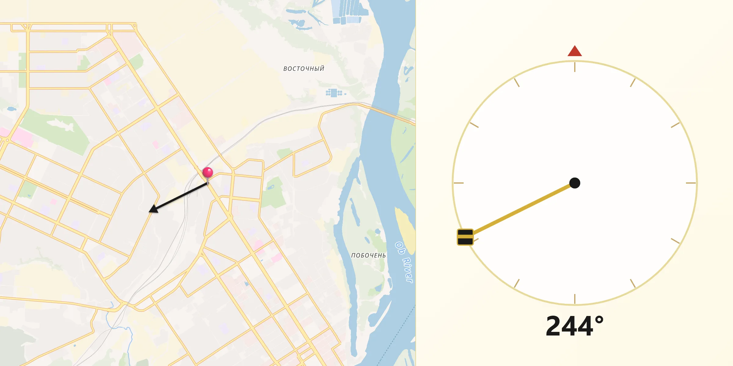Direction vers la Qibla depuis Barnaoul