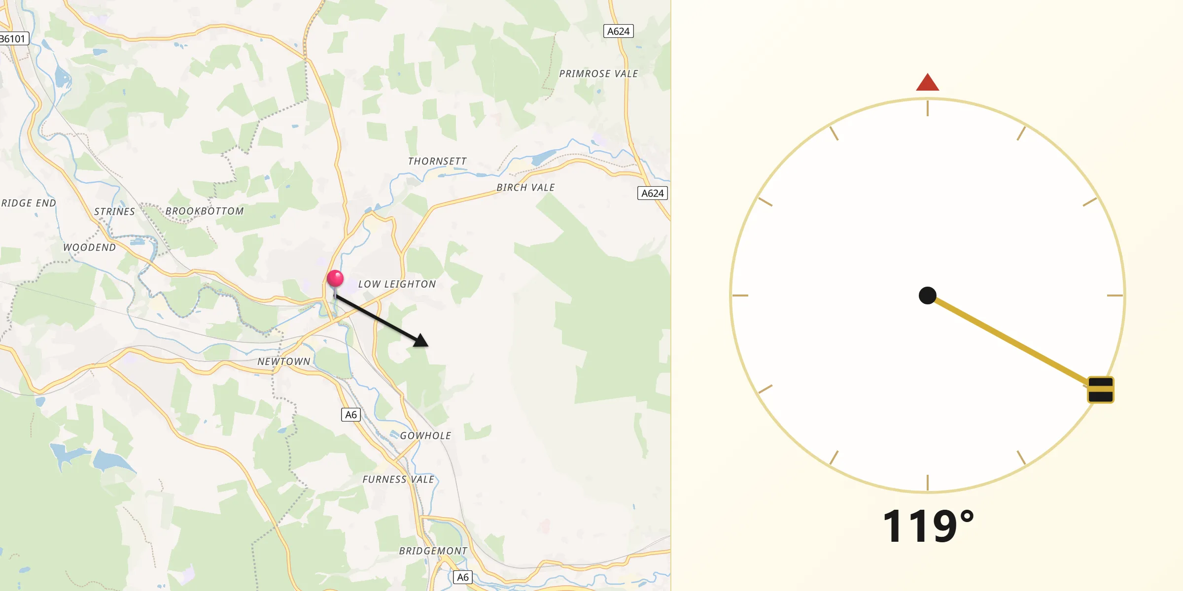 Qibla Direction from New Mills