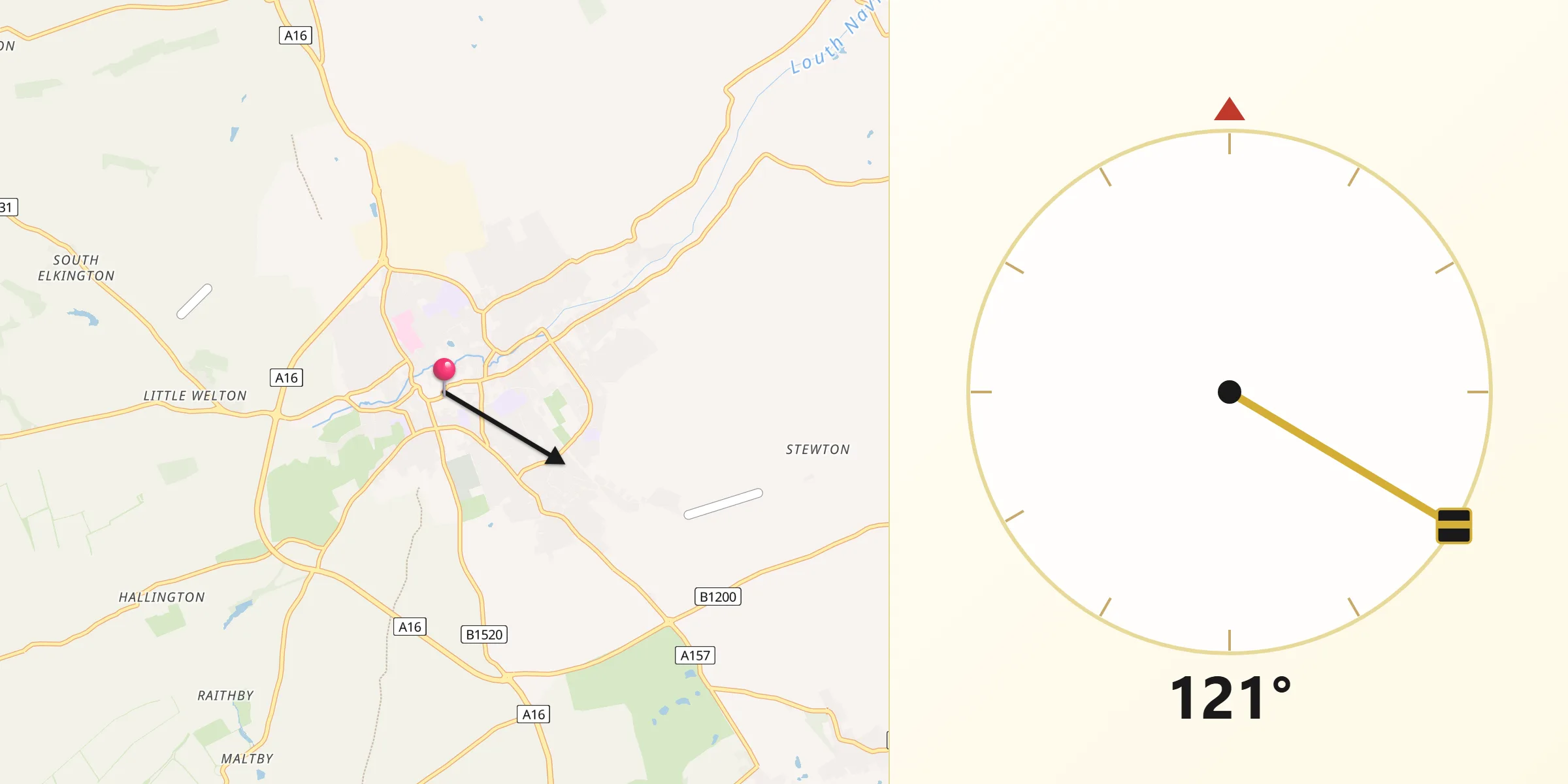 Qibla Direction from Louth
