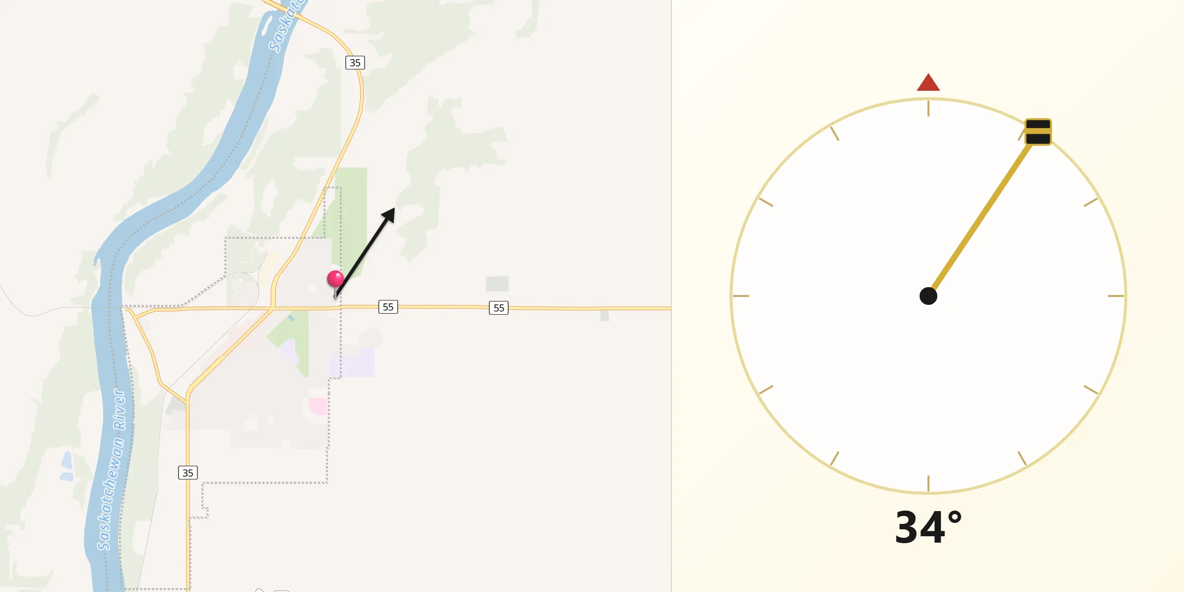 Qibla Direction from Nipawin